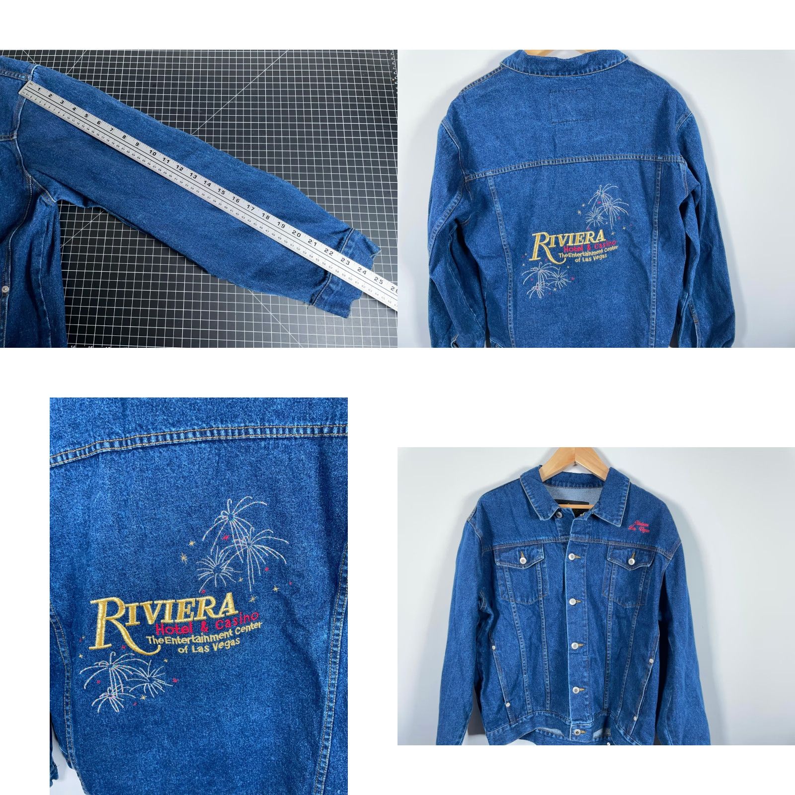 Rivieras VINTAGE Circe Las Vegas Riviera Hotel Casino Jean Jacket Mens Large Blue Denim Embroidered Size US 33 - 8 Thumbnail