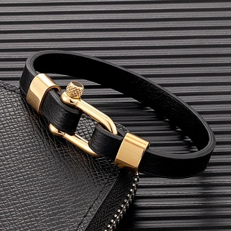Other U shape Leather Bracelet Screw Shackle Cuff Gift For Him Size ONE SIZE - 4 Thumbnail