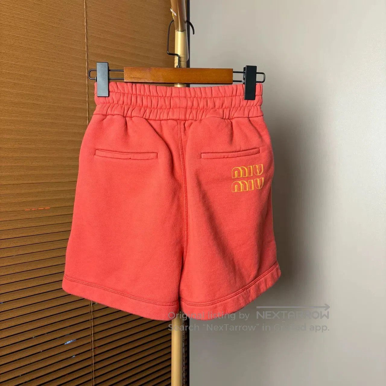 Miu Miu Miu Miu Red Logo Print Drawstring Shorts. Size 37" - 2 Thumbnail