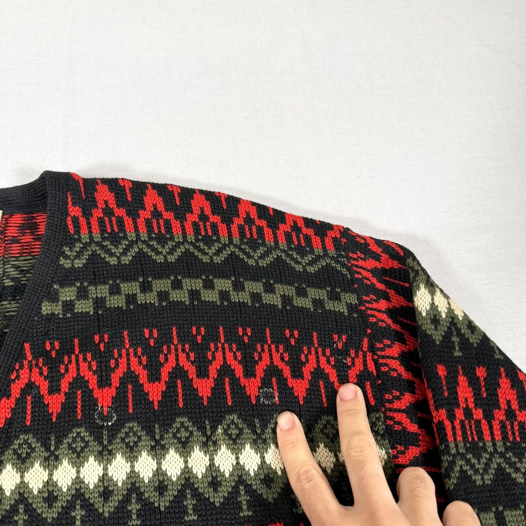 Vintage VINTAGE Penneys Towncraft Wool Full Zip Cardigan Sweater Mens Large Black Fair Isle 60s 50s Size US L / EU 52-54 / 3 - 5 Thumbnail