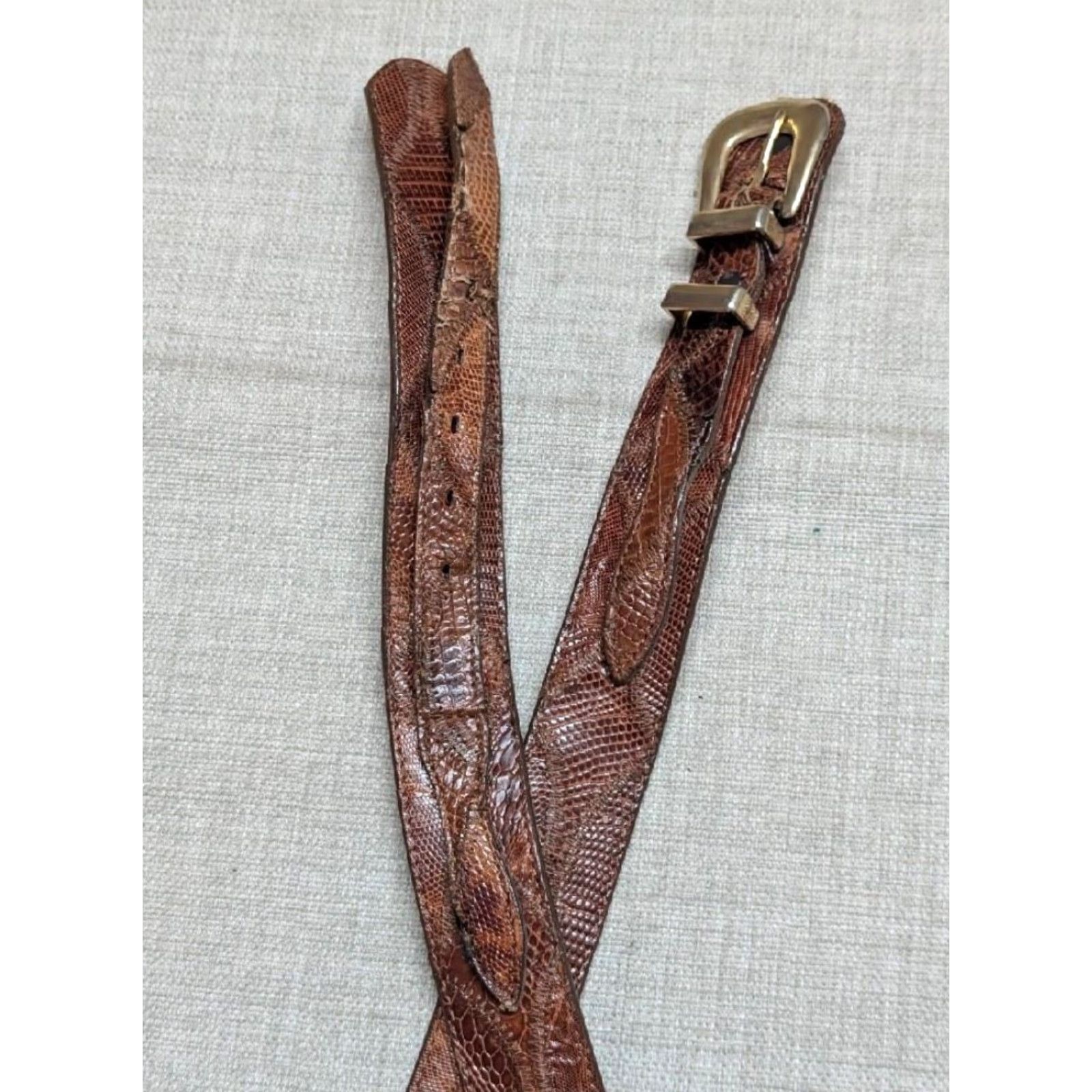 Vintage VINTAGE Justin belt USA-made Ranger Western Belt, 40, Brown, Genuine Lizard, Buckle, Ranger, Belt, Men Size 40 - 3 Thumbnail