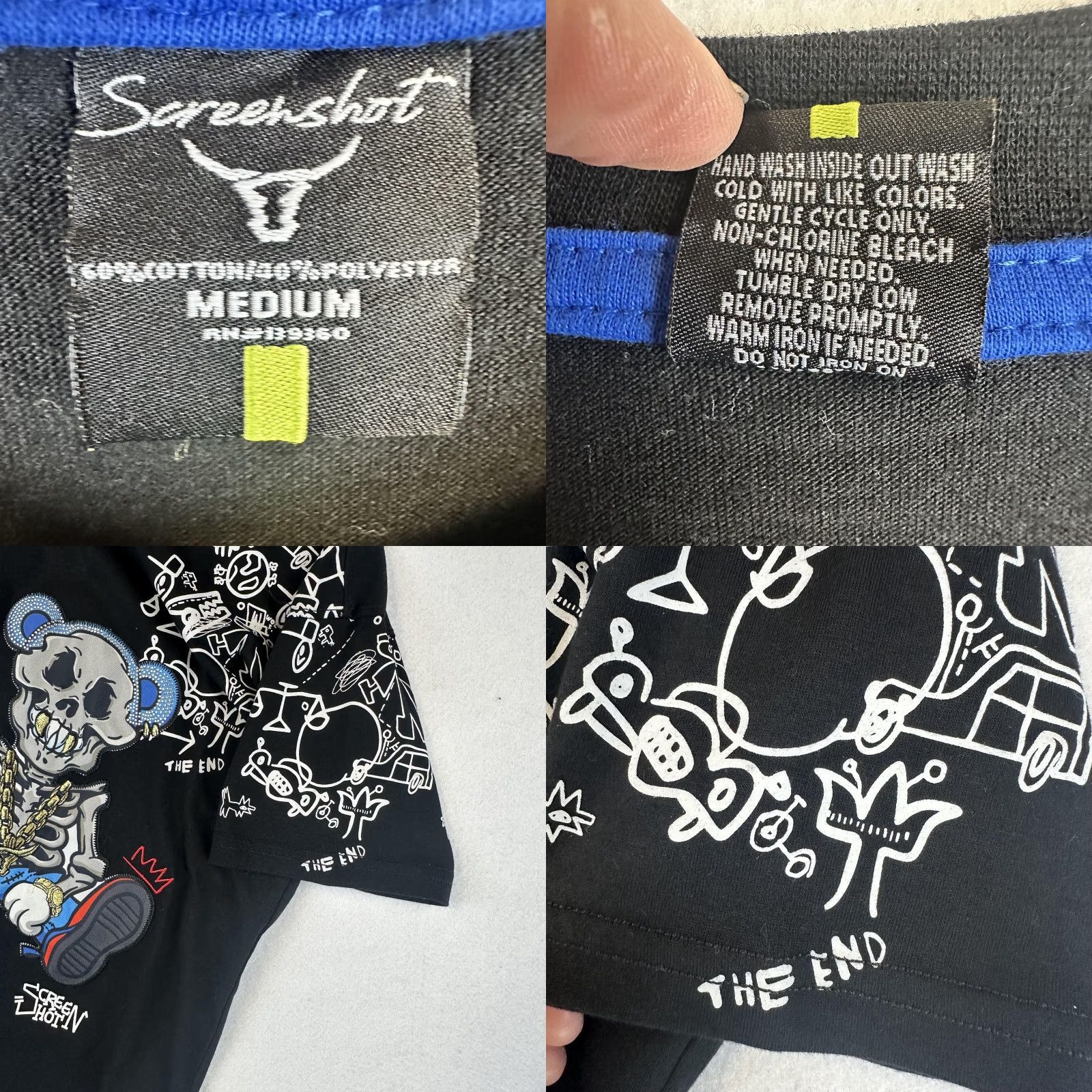 Vintage Screenshot Shirt Mens Medium Black Graphic Skeleton Bear Streetwear Urban Art Tee Size US M / EU 48-50 / 2 - 8 Thumbnail