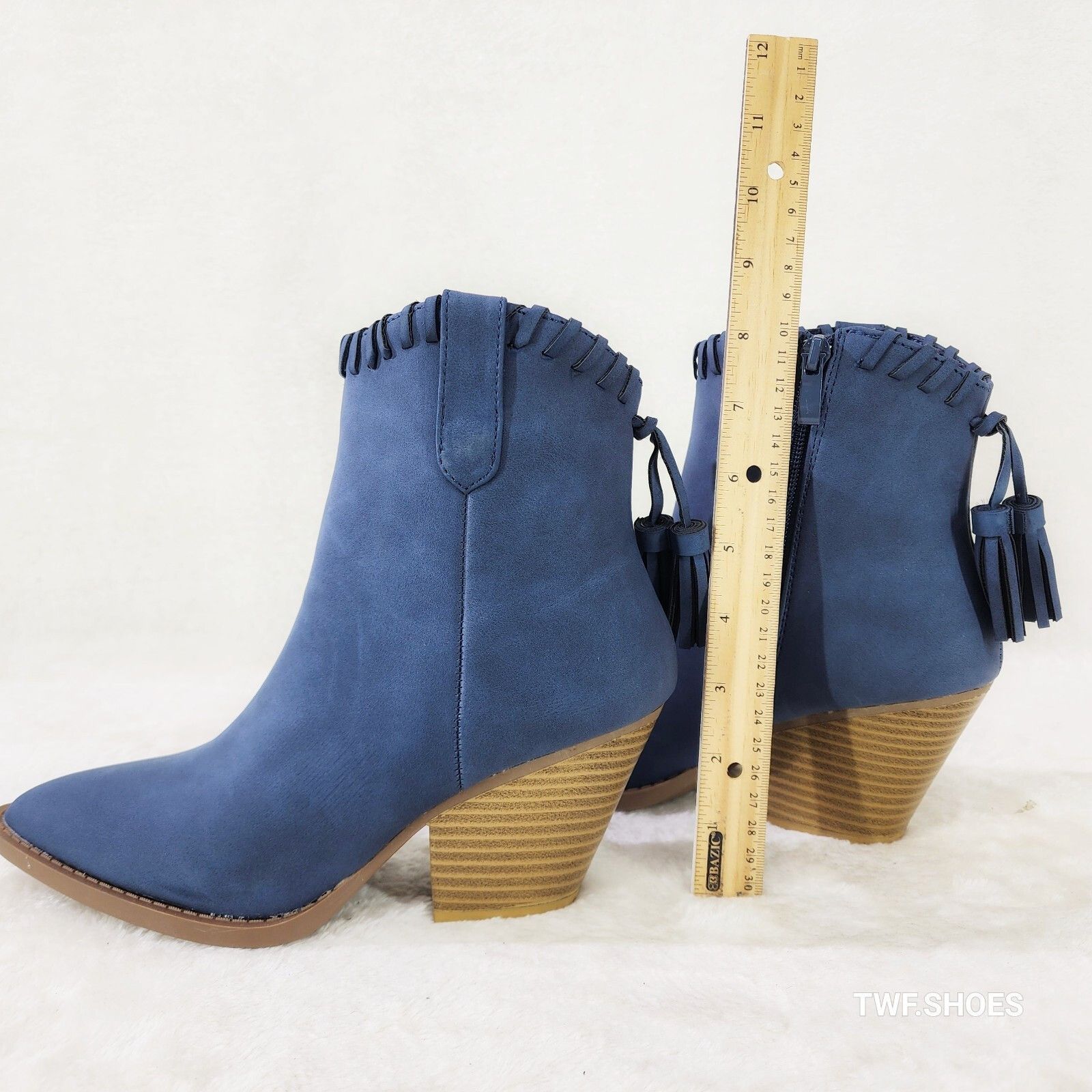 Other Fancy Tassle Navy Blue Cowgirl Country Western Ankle Boots ( Size US 8.5 / IT 38.5 - 2 Thumbnail
