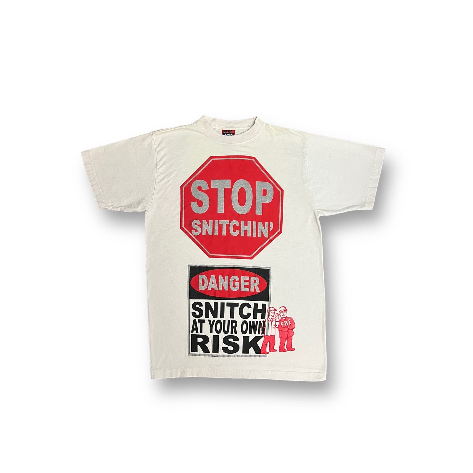 image of Rap Tees x Vintage Stop Snitchin' Rap T-Shirt in White, Men's (Size Medium)