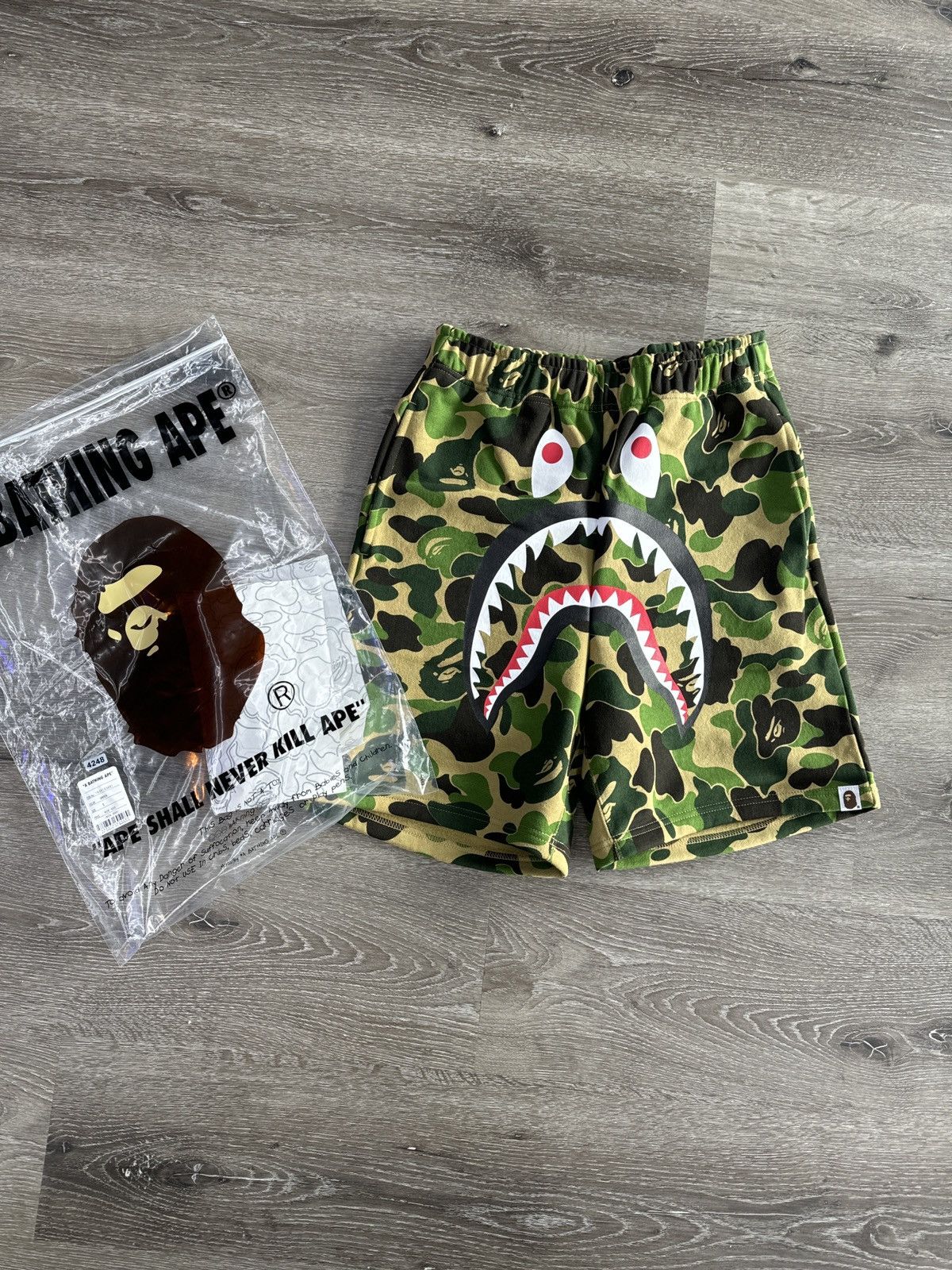 image of Bape Big Abc Camo “Shark” Sweat Shorts (Small) in Green, Men's (Size 30)