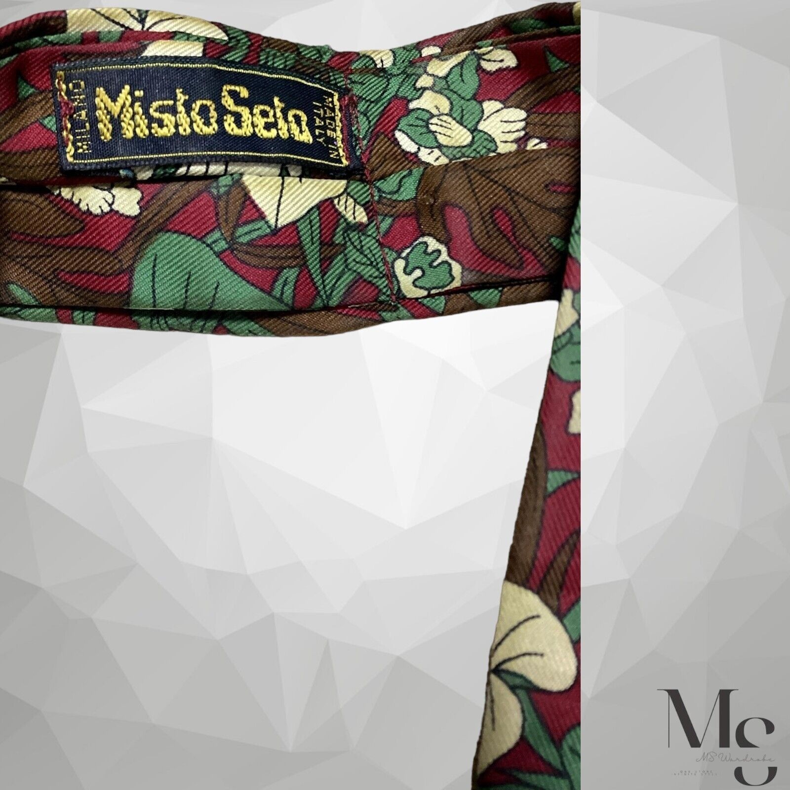 Other MISTO SETA Burgundy Leaf Print Silk ASCOT CRAVAT Made In Ita Size ONE SIZE - 4 Thumbnail
