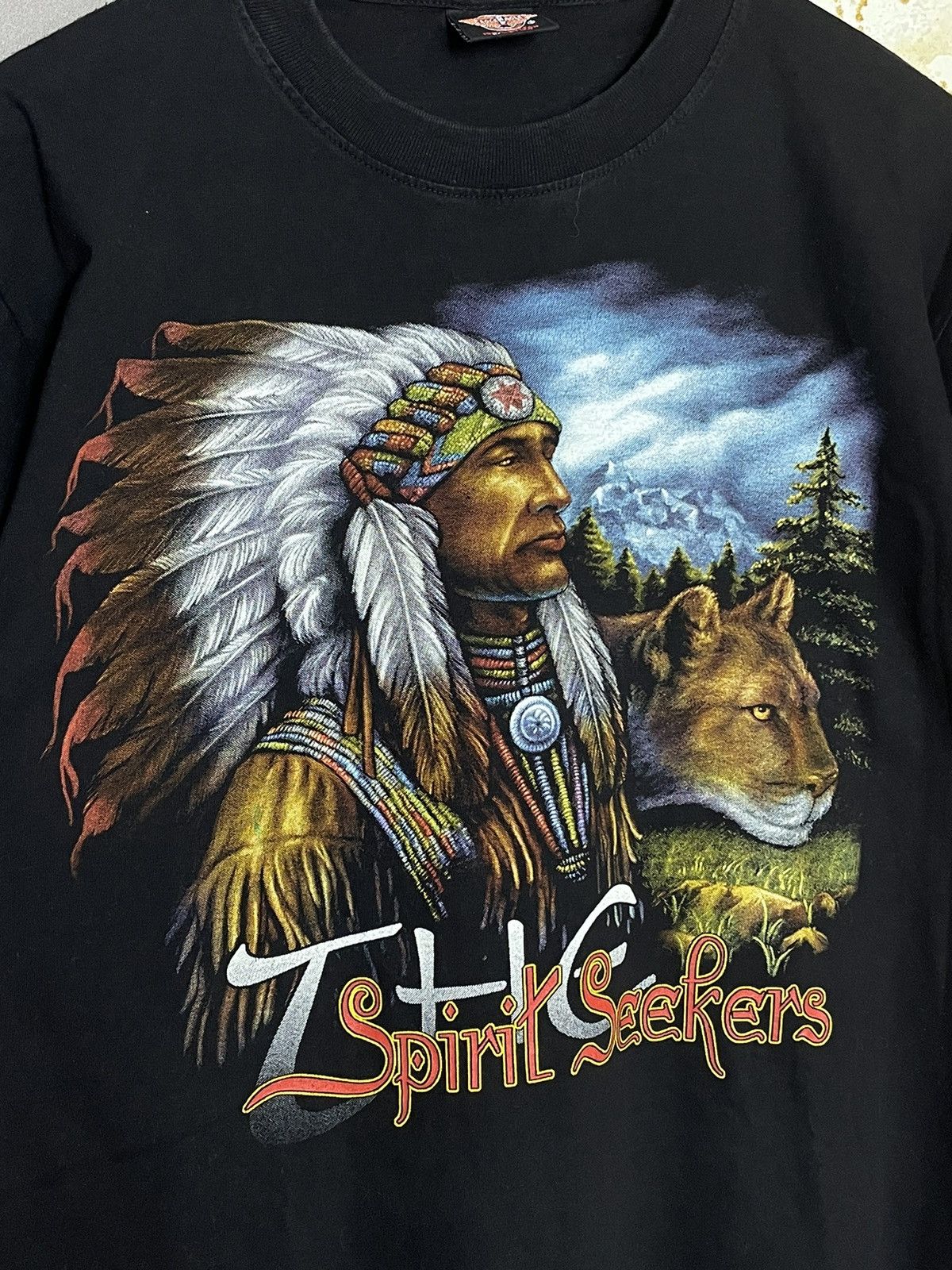 Band Tees × Vintage Vintage Cropped Native American Indian Double Sided T-shirt Size US L / EU 52-54 / 3 - 3 Thumbnail