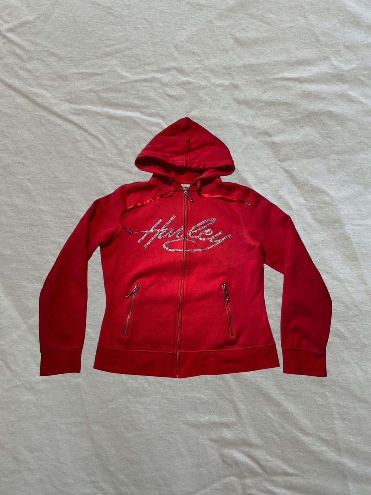Harley Davidson Rare : HARLEY-DAVIDSON y2k Red Hoodie with Crystal Logo Size S / US 4 / IT 40 - 1 Thumbnail