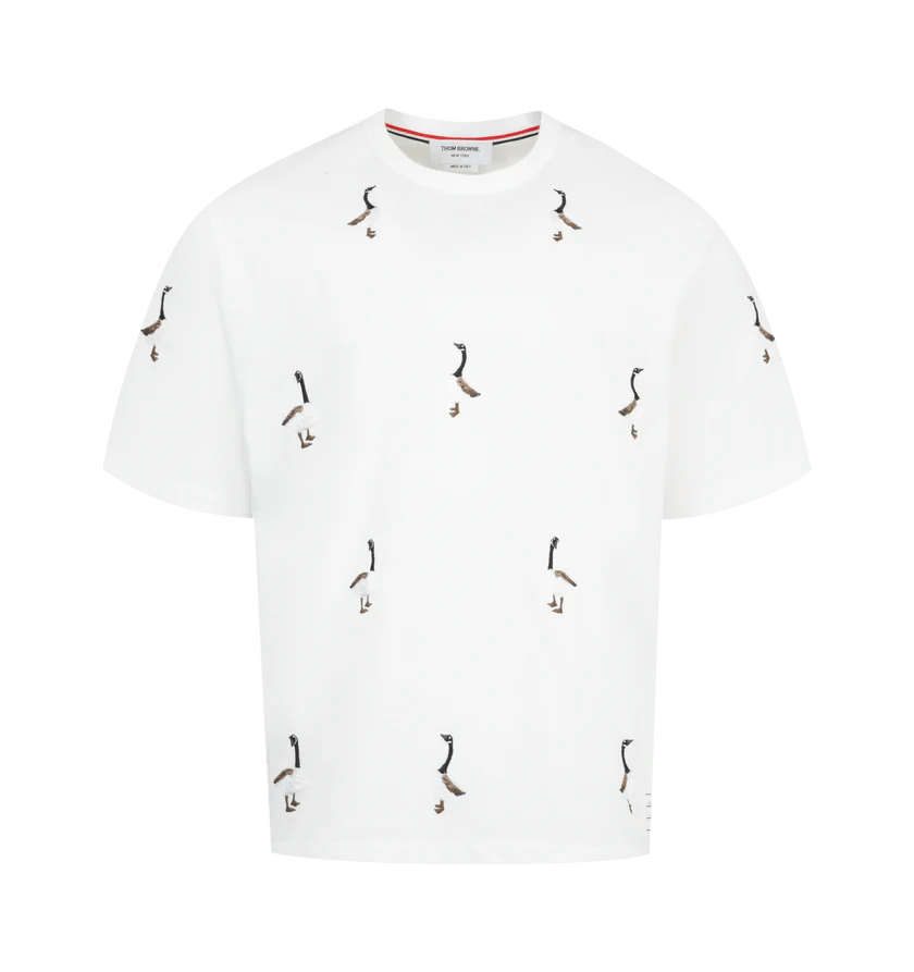 Thom Browne o1h1sh11225 Geese Print Jersey Tee in White Size US M / EU 48-50 / 2 - 1 Thumbnail