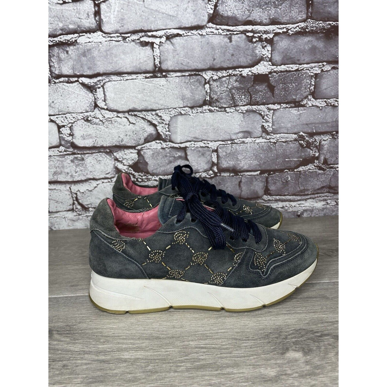 Blumarine Blumarine Blue Suede Gold Embellished Lace Up Sneakers Women Size US 6 / IT 36 - 4 Thumbnail