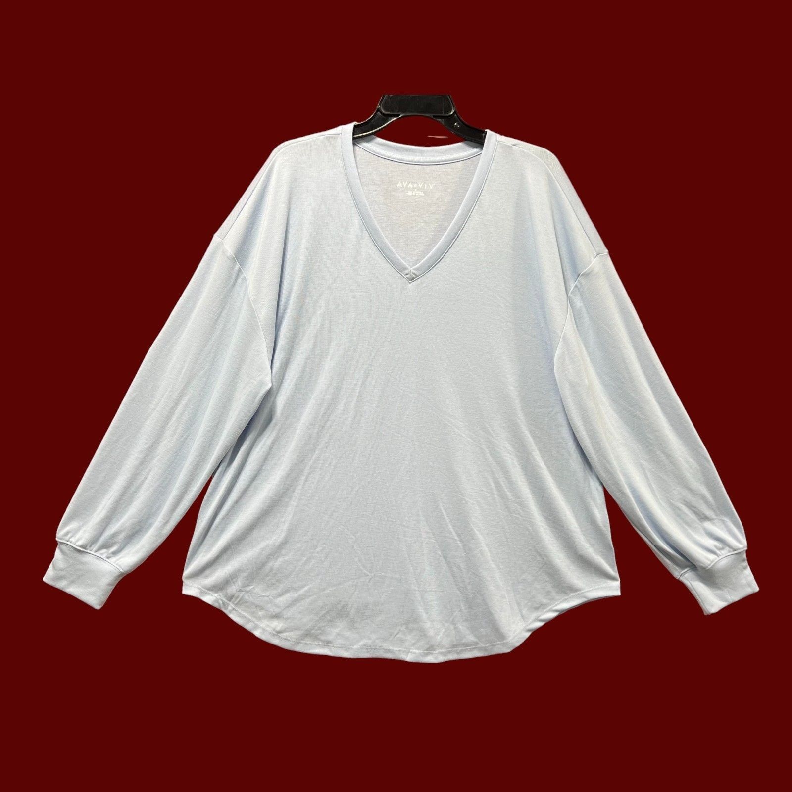 Other Ava & Viv - Women's Long Sleeve V-Neck T-Shirt - Light Blue Size XL / US 12-14 / IT 48-50 - 1 Thumbnail