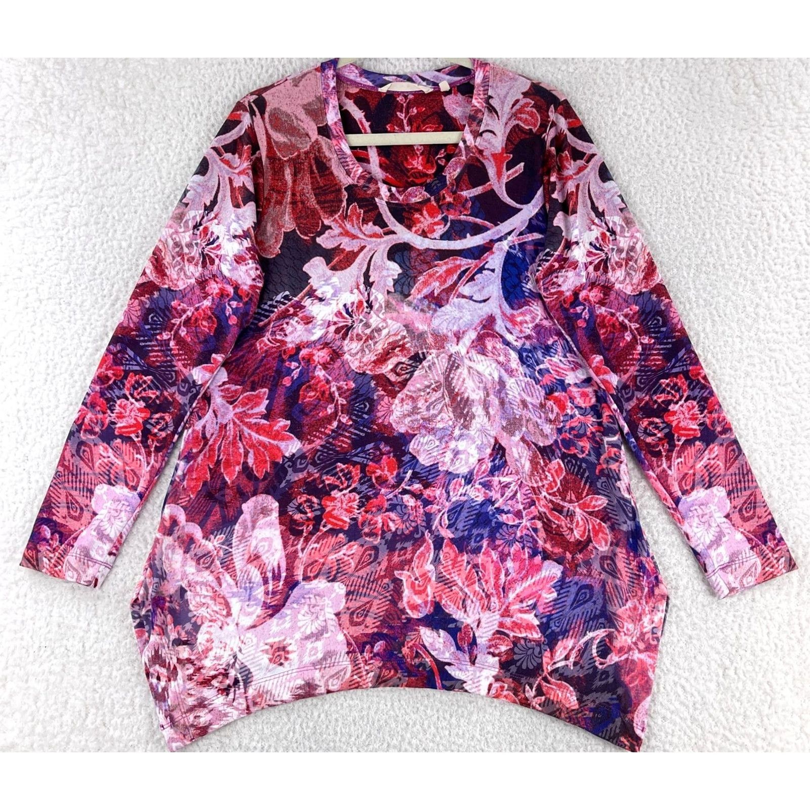 Soft Surroundings Soft Surroundings Meritage Tunic Shirt Women Medium Pink Floral Long Sleeve Knit Pullover Casual Size M Size M / US 6-8 / IT 42-44 - 2 Thumbnail