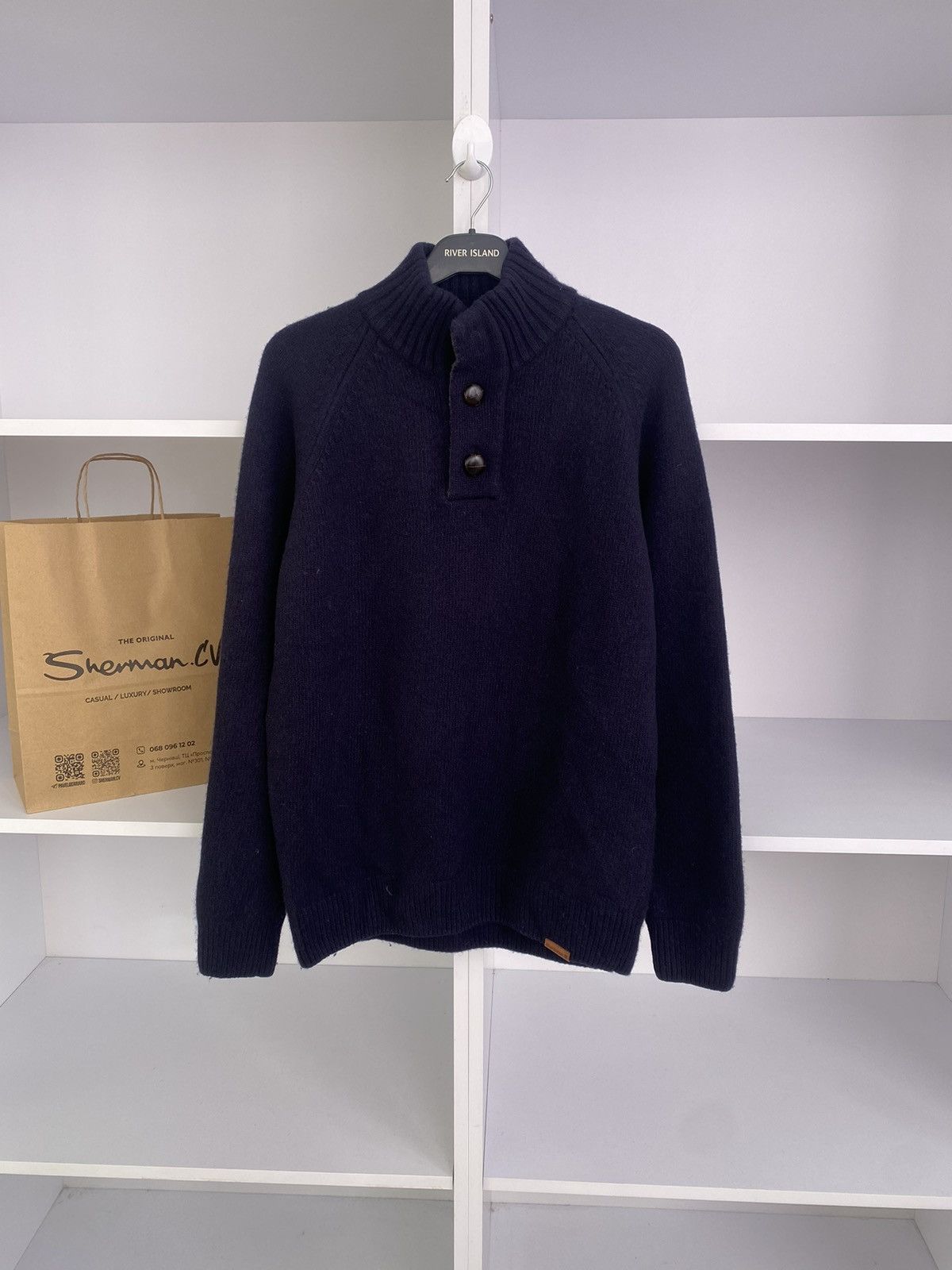 Barbour × Designer × Vintage Vintage Barbour Navy Wool Sweater Size US L / EU 52-54 / 3 - 1 Thumbnail
