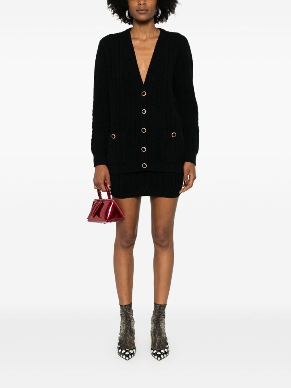 Alessandra Rich o1s22i1n0225 Oversized Wool Cardigan in Black Size S / US 4 / IT 40 - 4 Thumbnail