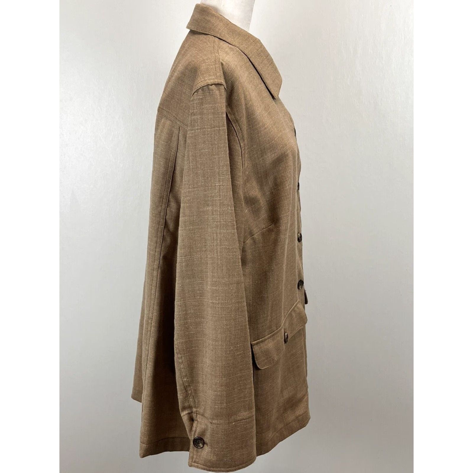 Ralph Lauren VINTAGE Lauren Ralph Lauren Shirt Jacket Shacket Womens 1X Plus Wool Linen Brown w/ Wool Lining Size XL / US 12-14 / IT 48-50 - 4 Thumbnail