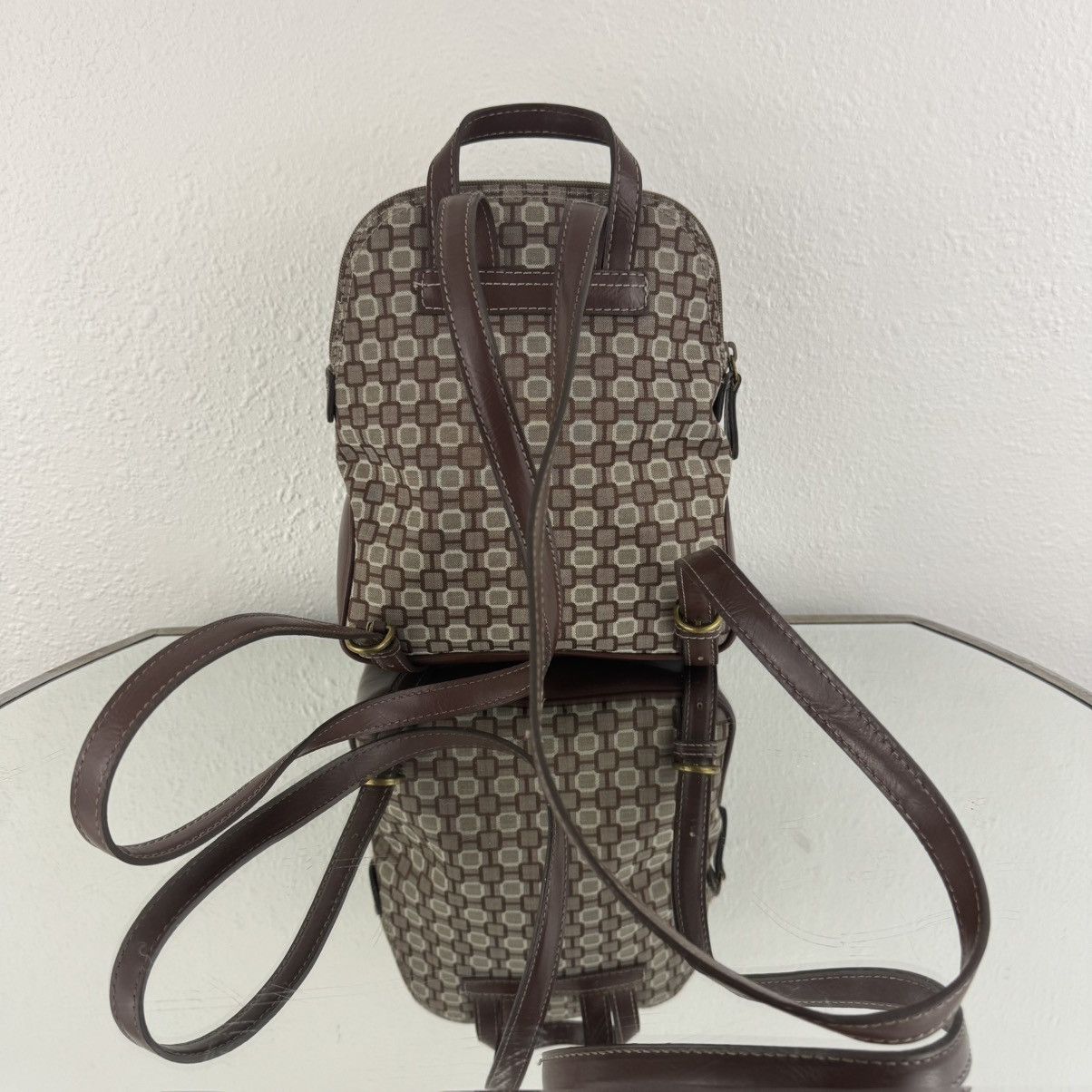 Nine West NINE WEST Vintage Brown Canvas Faux Leather Mini Backpack Size ONE SIZE - 6 Thumbnail