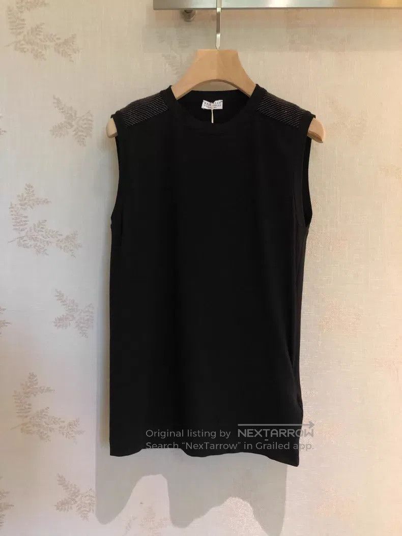 Brunello Cucinelli Brunello Cucinelli Women's Black Sleeveless T-Shirt with B Size S / US 4 / IT 40 - 1 Thumbnail