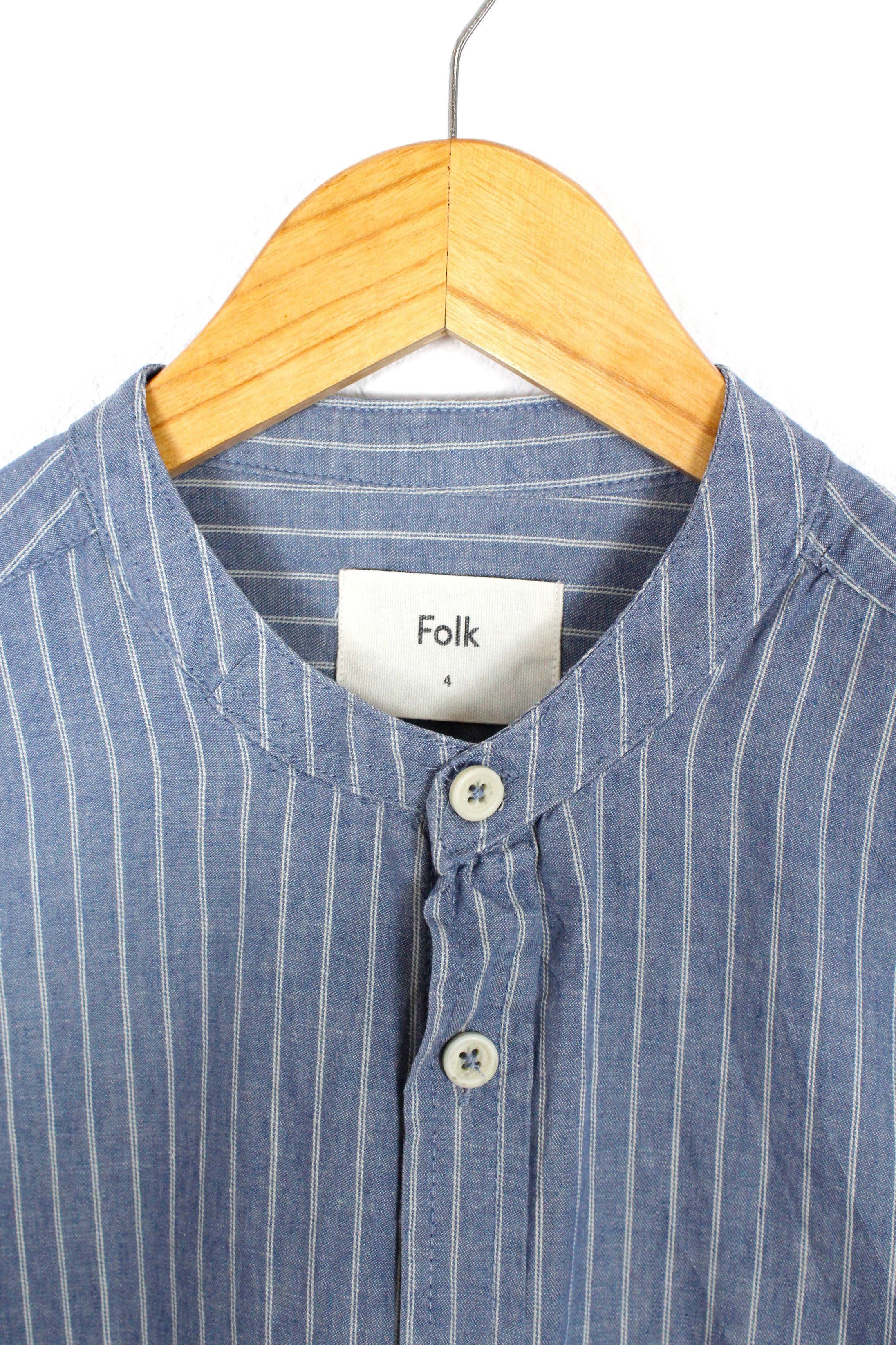 Folk Folk Striped Linen Band Collar Shirt Heritage Size US M / EU 48-50 / 2 - 3 Thumbnail
