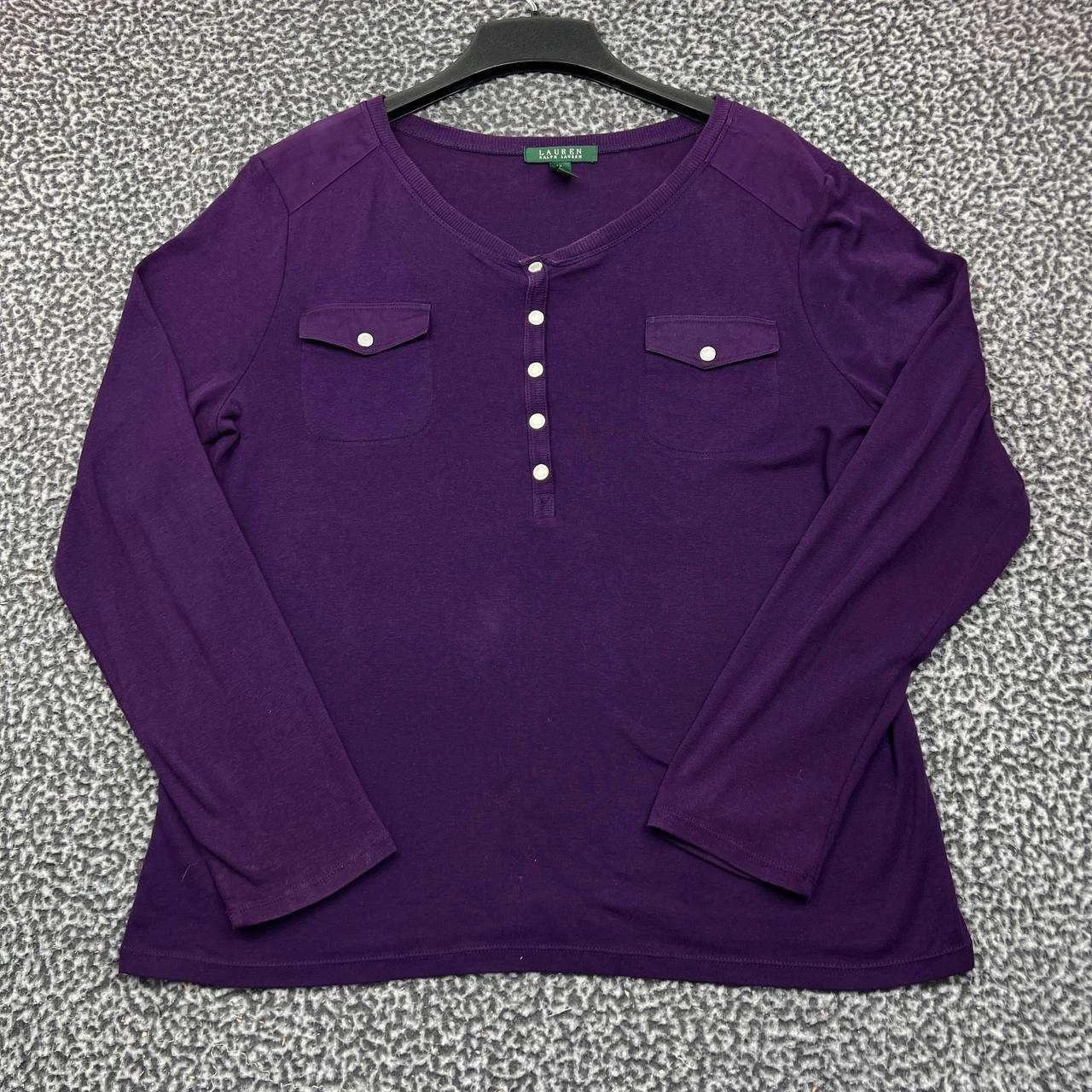 Lauren Ralph Lauren Lauren Ralph Lauren Blouse Women Purple Henley Cotton XL Size XL / US 12-14 / IT 48-50 - 1 Thumbnail