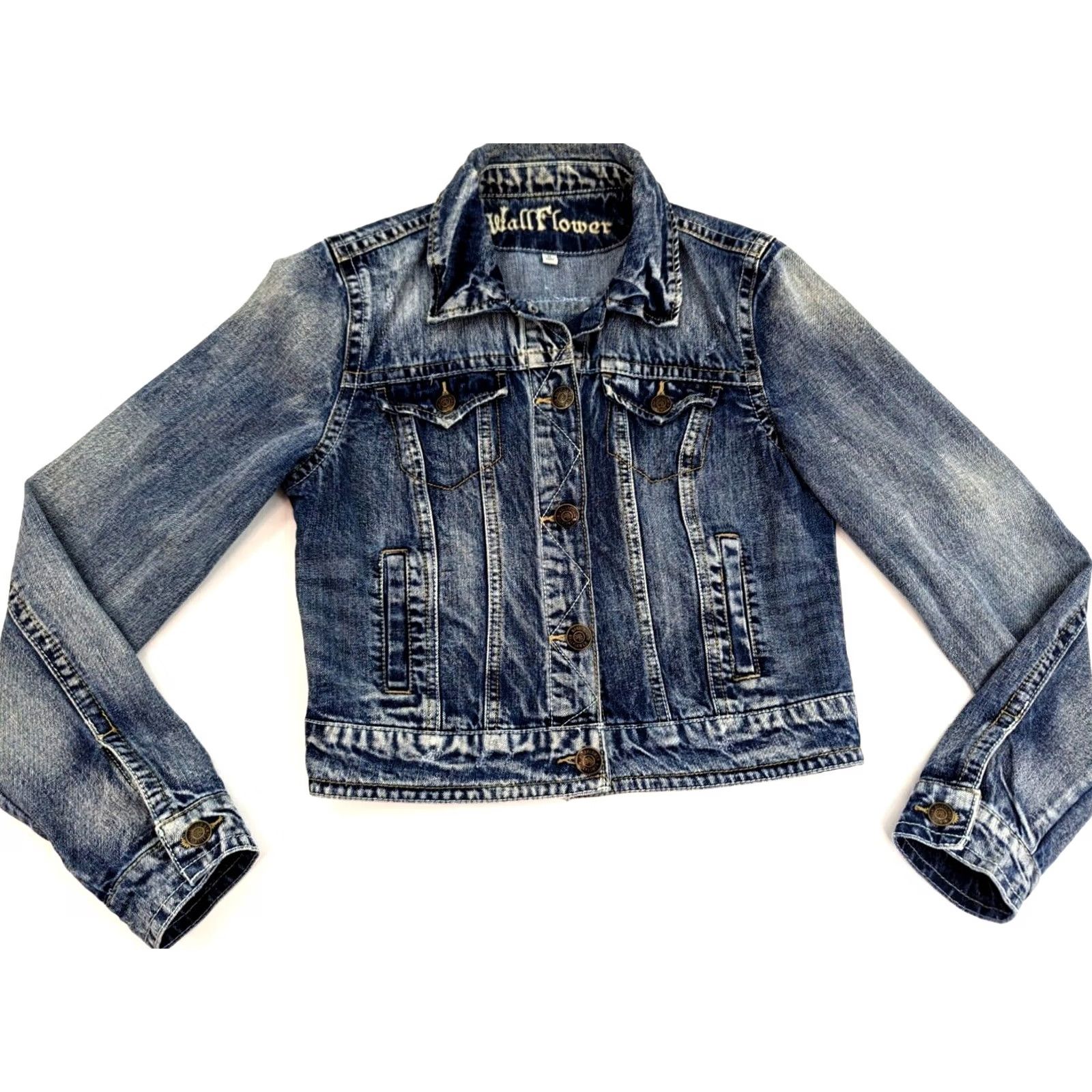 Vintage Wallflower Jeans Wallflower Classic Denim Jean Jacket Women M Blue Long Sleeve Distressed Casual Jacket/Coat Size M / US 6-8 / IT 42-44 - 3 Thumbnail