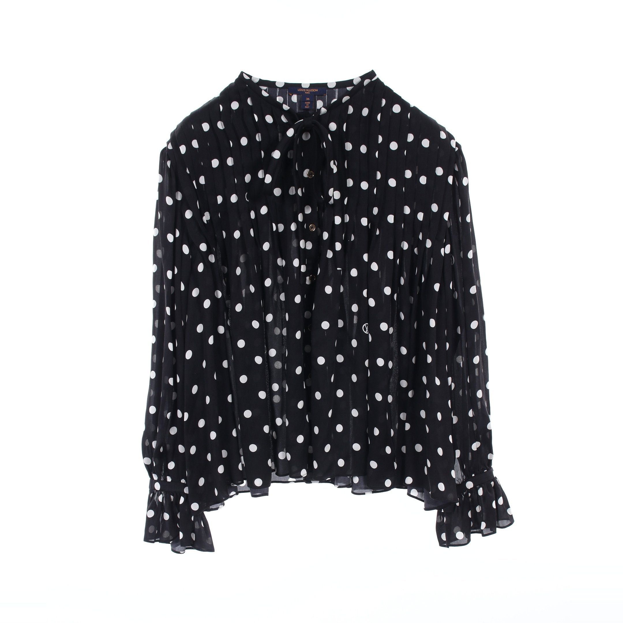Louis Vuitton Louis Vuitton Blouse Bowtie Dot Silk Black White Size ONE SIZE - 1 Thumbnail