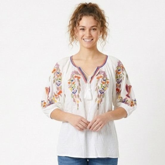 Other Luna Moon Women White Boho Embroidered Top Size M Size M / US 6-8 / IT 42-44 - 1 Thumbnail
