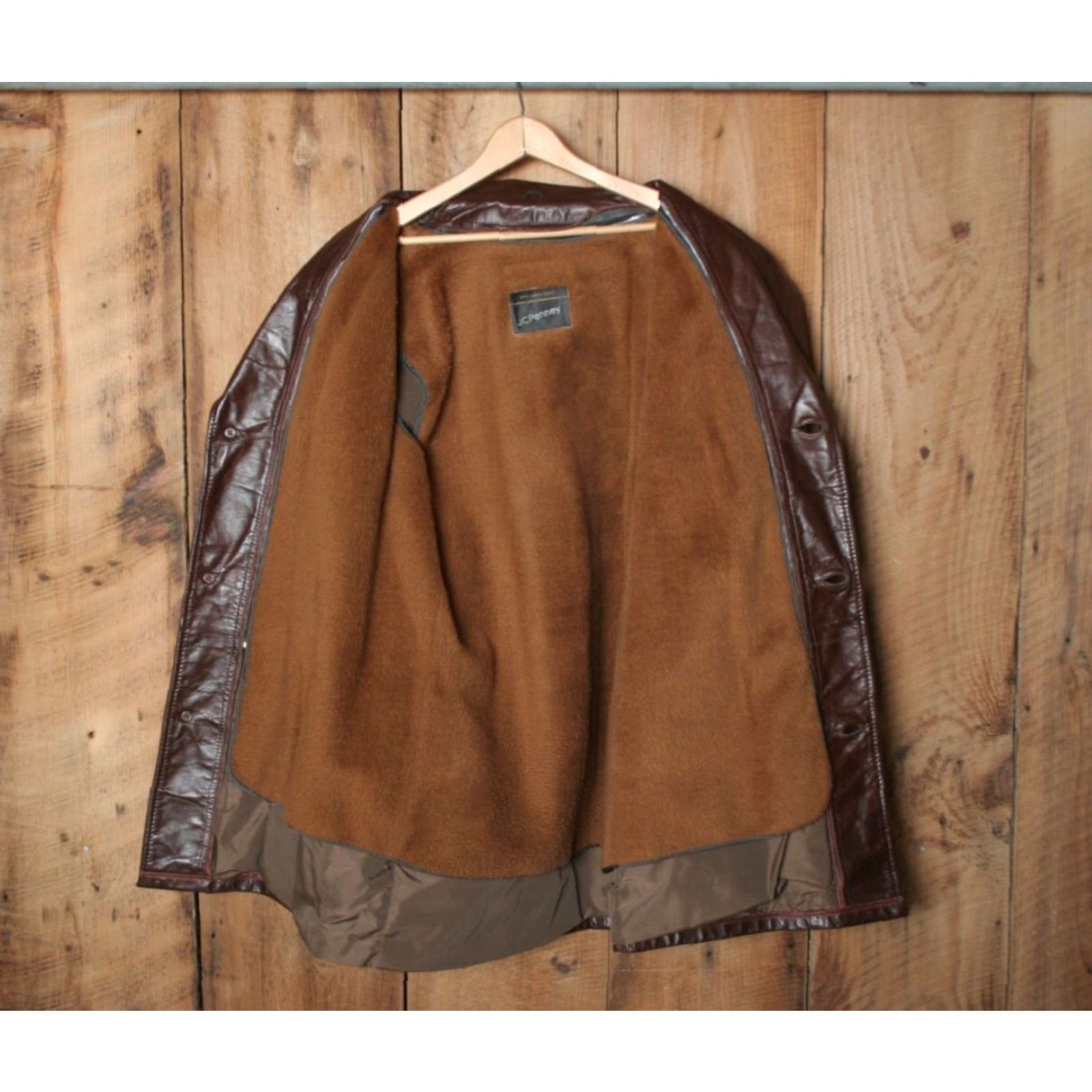 JCPenney VINTAGE JCPenney Brown Leather Car Coat w/Zip-Out Faux Fur Vest Liner Sz. L/XL Size US L / EU 52-54 / 3 - 6 Thumbnail