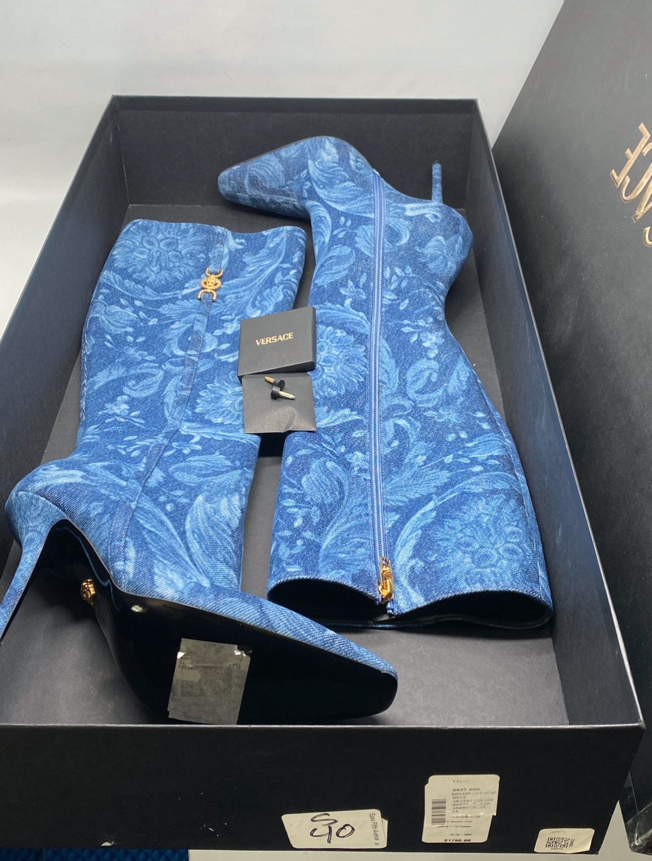 Versace Versace T.110 110MM Floral Denim Pointed Boots size 38 Size US 8 / IT 38 - 17 Thumbnail