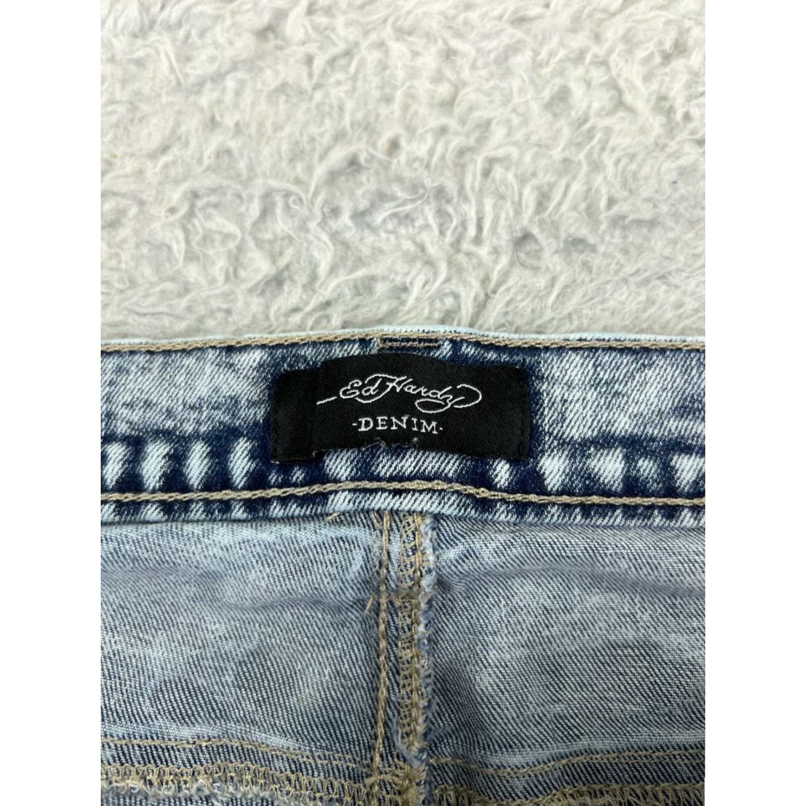 Ed Hardy VINTAGE Ed Hardy Jeans Mens 38 Blue Denim Distressed Tiger Paint Acid Wash 36x29 Size US 38 / EU 54 - 7 Thumbnail