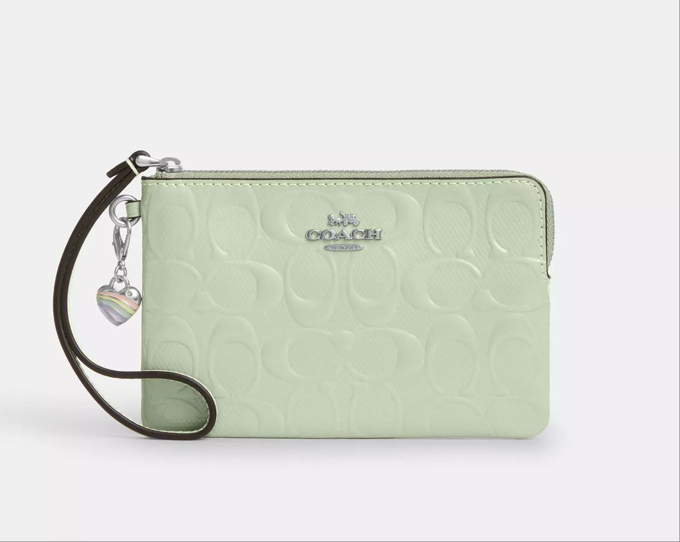 Coach Corner Zip Wristlet In Signature Leather Heart Charm CDF04 Size ONE SIZE - 4 Thumbnail