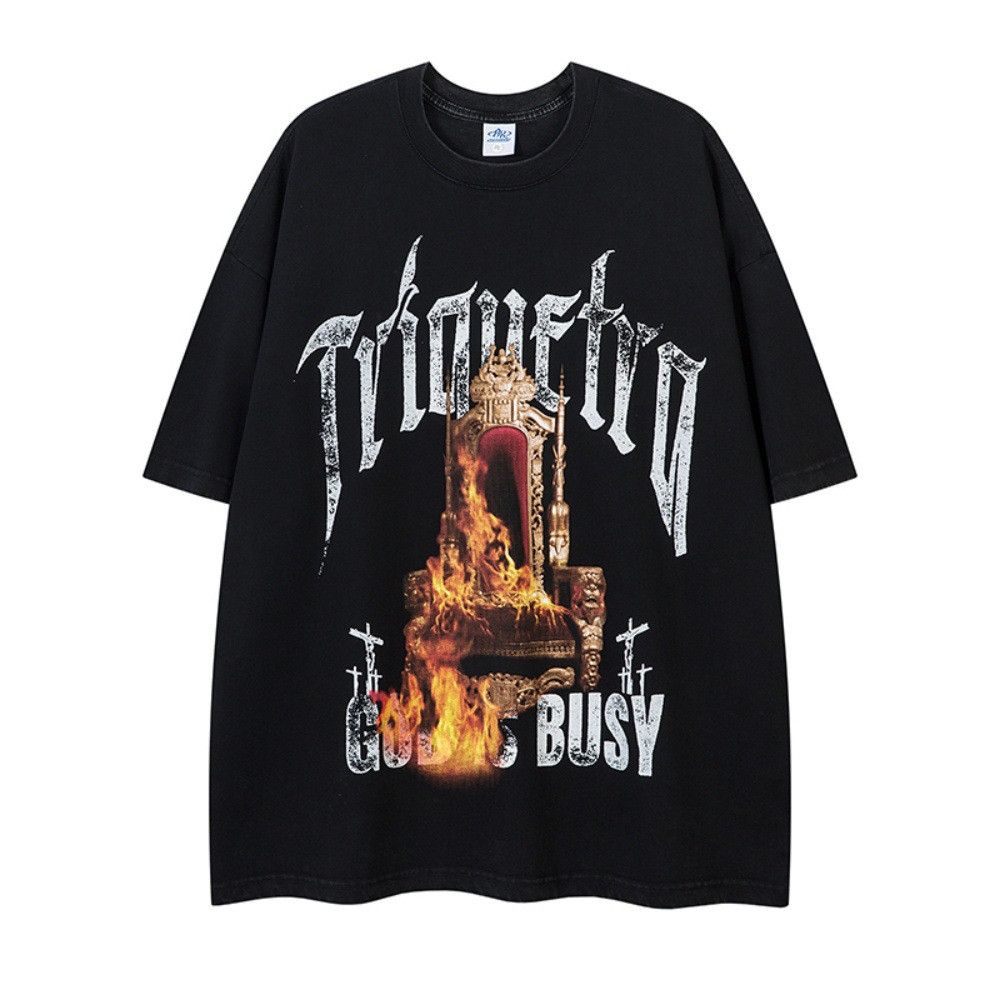 Japanese Brand × Vintage Flame letter cotton casual round neck distressed t-shirt Size US M / EU 48-50 / 2 - 1 Thumbnail