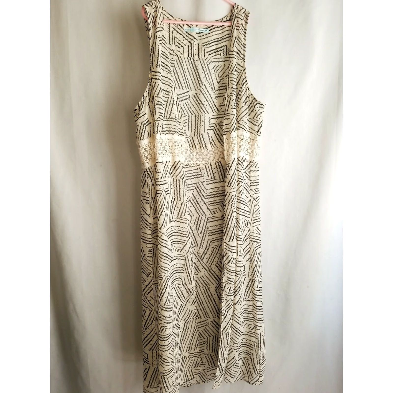 Vintage Maurices Shrug Shirt Geometric S/M Long Boho Sheer Sleeveless Beige Black Womens Size S / US 4 / IT 40 - 3 Thumbnail