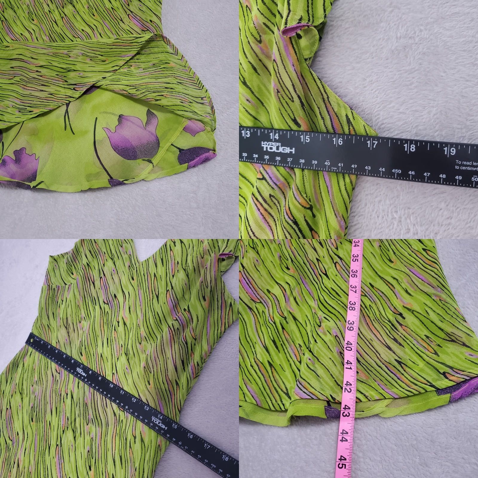 Vintage VINTAGE Chaudry Midi Dress Womens L Lime Green Print Flutter Sleeve V Neck Lined Fairycore Dress Size L / US 10 / IT 46 - 8 Thumbnail