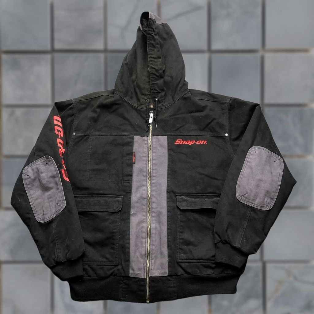 Vintage SNAP-ON Jacket Bomber Jacket Men XL Black Canvas Hooded Full Zip Lined Workwear Size US XL / EU 56 / 4 - 1 Thumbnail