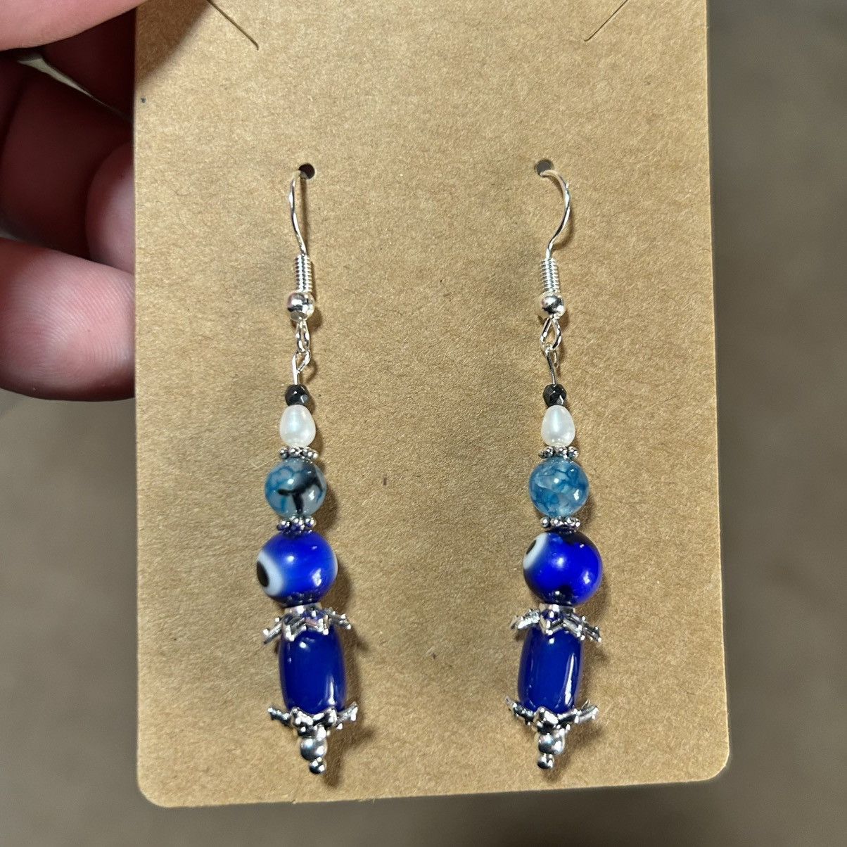 Handmade Handcrafted elegant genuine pearl dragon vein agate earrings Size ONE SIZE - 2 Thumbnail