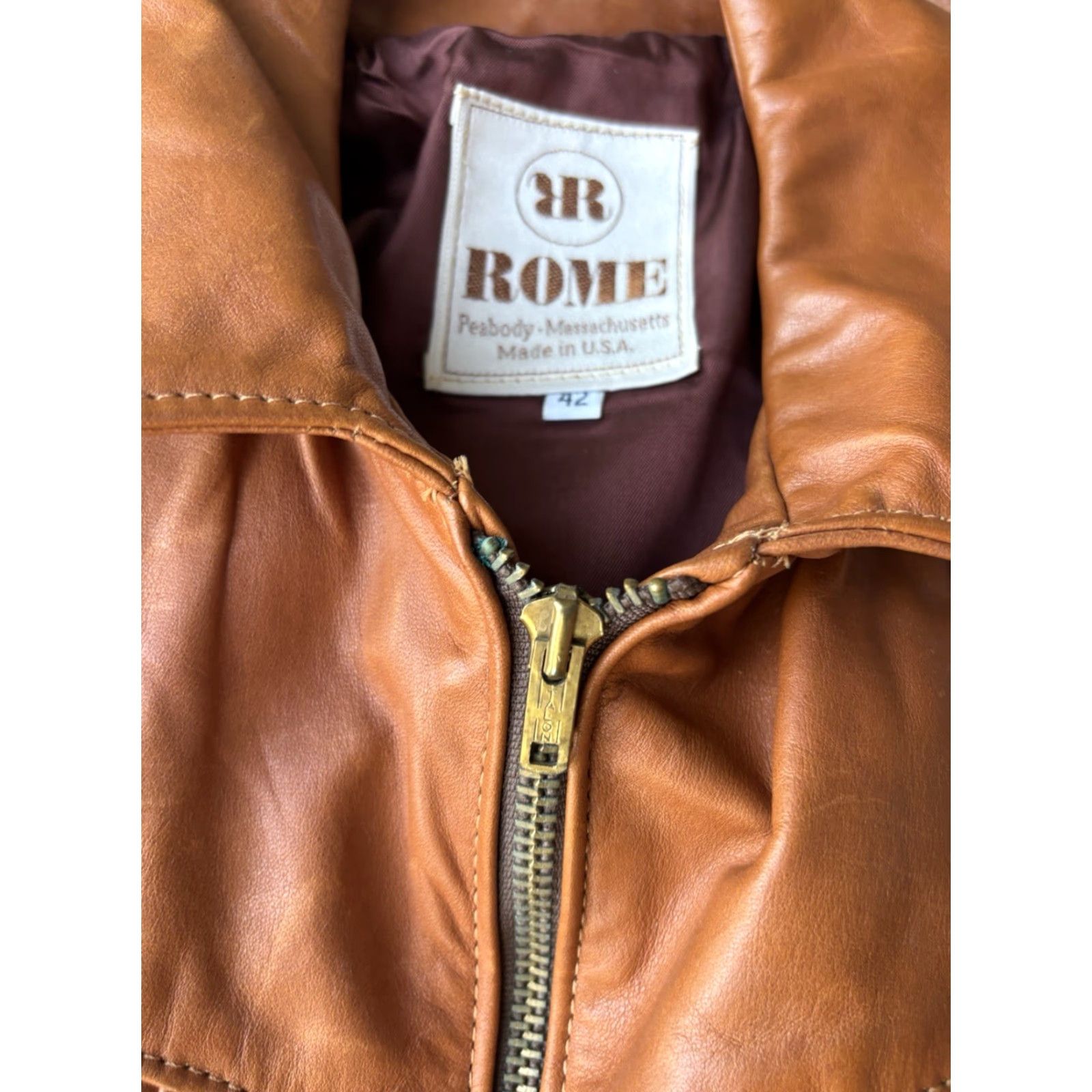 Drome VINTAGE Rome Peabody Massachusetts Leather Zip Up Jacket 42 USA Talon Zipper Brown Women's Jacket Size M / US 6-8 / IT 42-44 - 6 Thumbnail