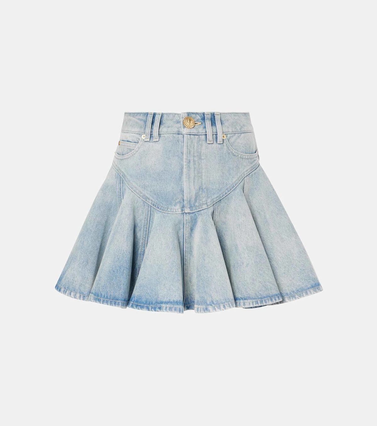 Balmain o1s1wg111025 Pleated Denim Mini Skirt in Blue Size 25" / US 0 / IT 36 - 1 Thumbnail