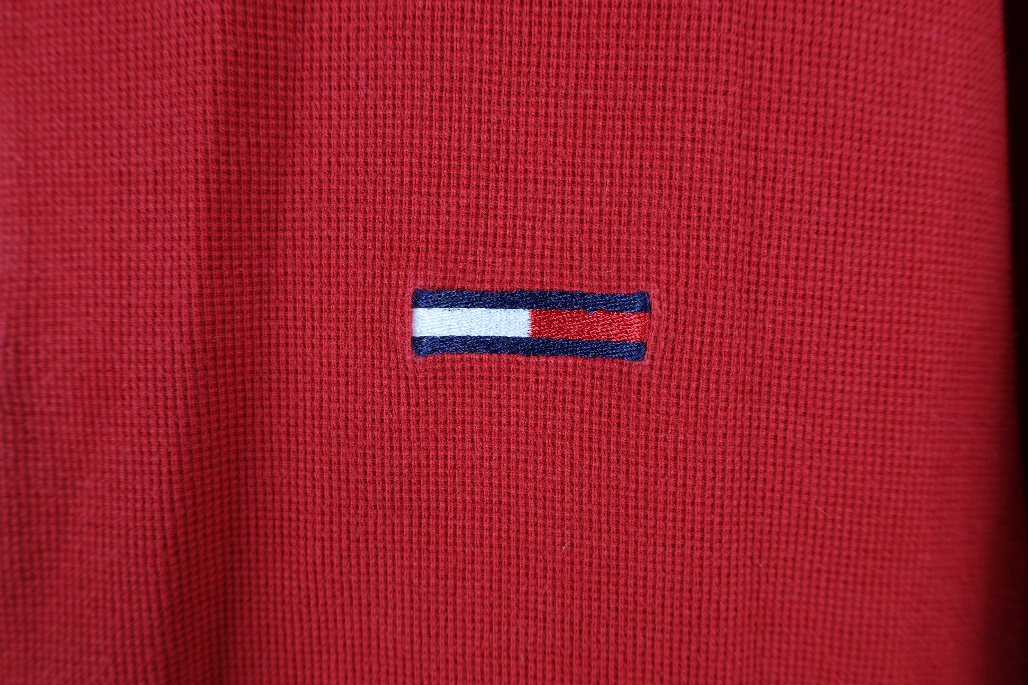 Tommy Hilfiger Vintage 90s Tommy Hilfiger Waffle Knit Half Zip T-Shirt Size US L / EU 52-54 / 3 - 4 Thumbnail