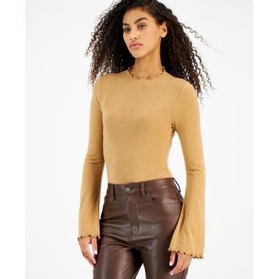 Other Just Polly Juniors' Long Bell-Sleeve Ribbed Bodysuit - Camel Size M / US 6-8 / IT 42-44 - 1 Thumbnail