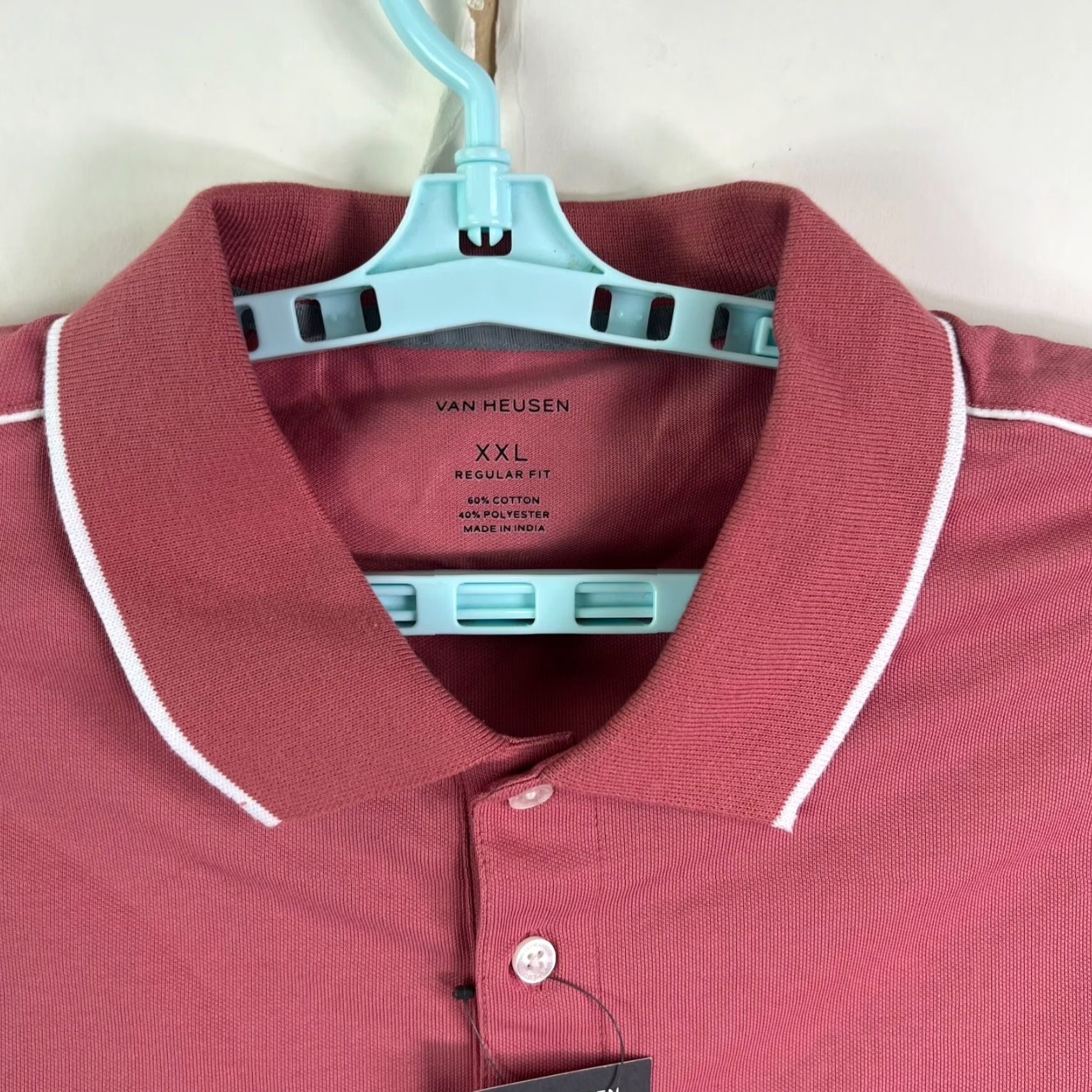 Van Heusen Van Heusen Polo Shirt Mens Regular Fit 2XL Pink Cotton Polyester Cotton Blend Short Sleeve Reg US Model Size US XXL / EU 58 / 5 - 3 Thumbnail