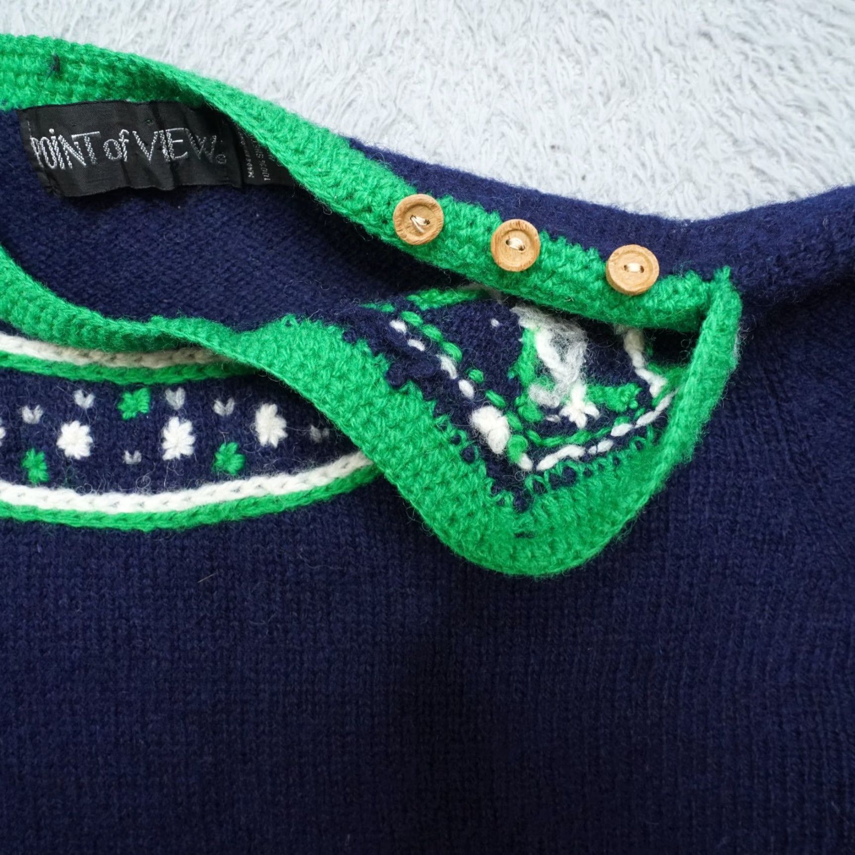 Vintage VINTAGE Point Of View Sweater Shirt Unisex Adults Knit Wool Blue 80s 90s Cable V-Neck Long Sleeve Pullover Medium M Size M / US 6-8 / IT 42-44 - 4 Thumbnail