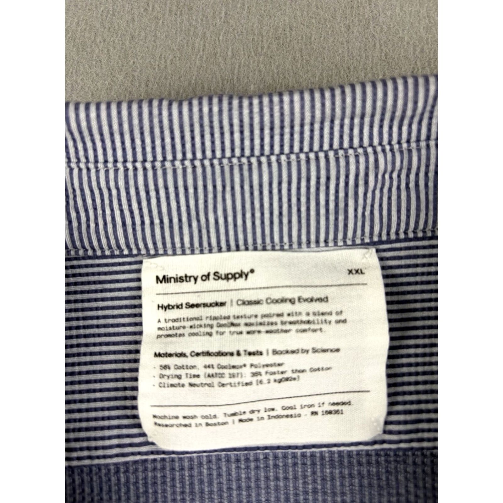Vintage Ministry of Supply Shirt Men XL Blue Striped Seersucker Button-Up CoolMax Size US XL / EU 56 / 4 - 3 Thumbnail