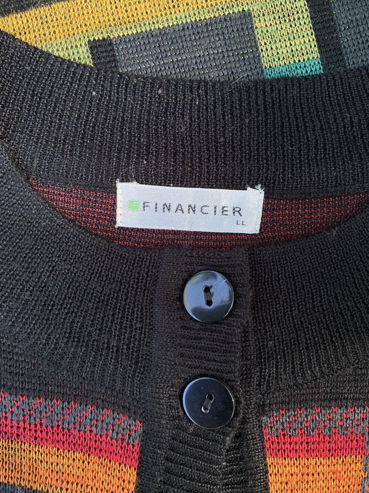 Designer × Vintage FINANCIER Black Knitted Cardigan Size L / US 10 / IT 46 - 3 Thumbnail