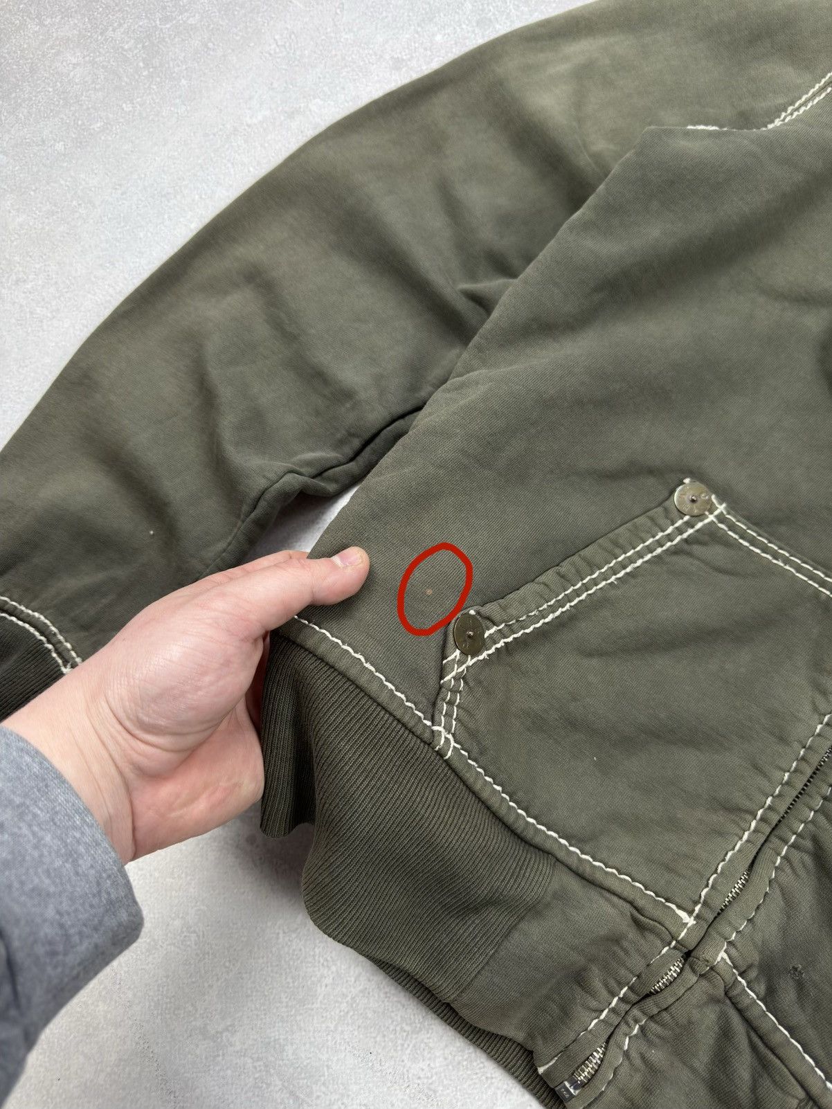 True Religion Vintage True Religion Zip Hoodie Big-T Khaki Washed Destroye Size US L / EU 52-54 / 3 - 8 Thumbnail