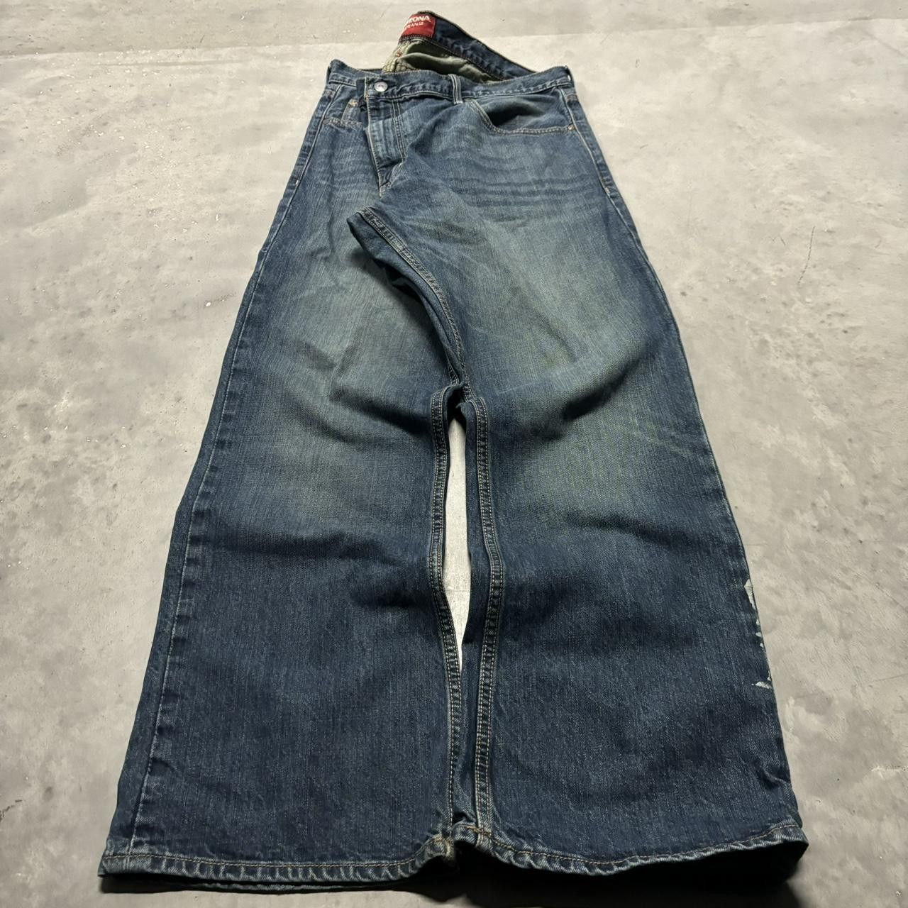 Japanese Brand × Vintage Crazy Vintage Y2K/2000s Baggy Grunge Faded Dark Wash Skater Denim Jeans! Size US 38 / EU 54 - 3 Thumbnail
