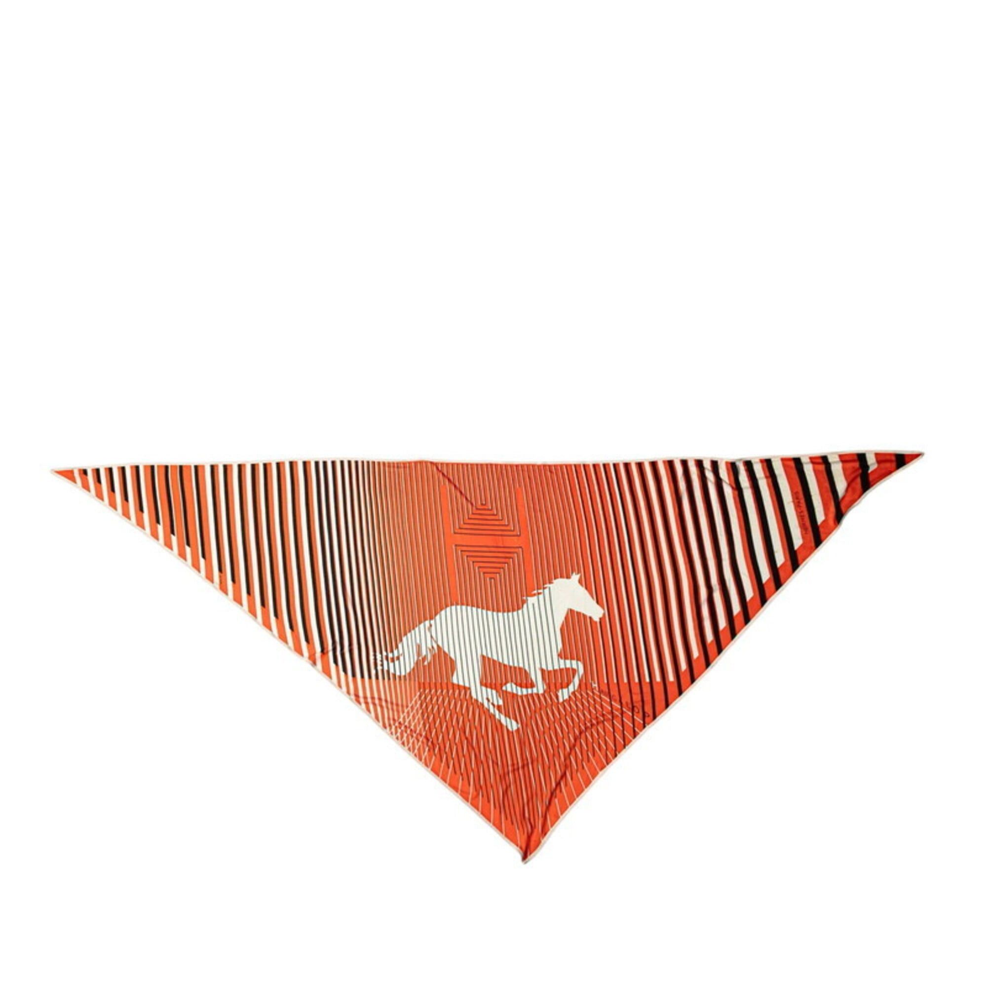 Hermes Hermes H AU GALOP Triangle Scarf/Muffler in Orange, White, and Black Silk Jersey - Women's Size ONE SIZE - 1 Thumbnail