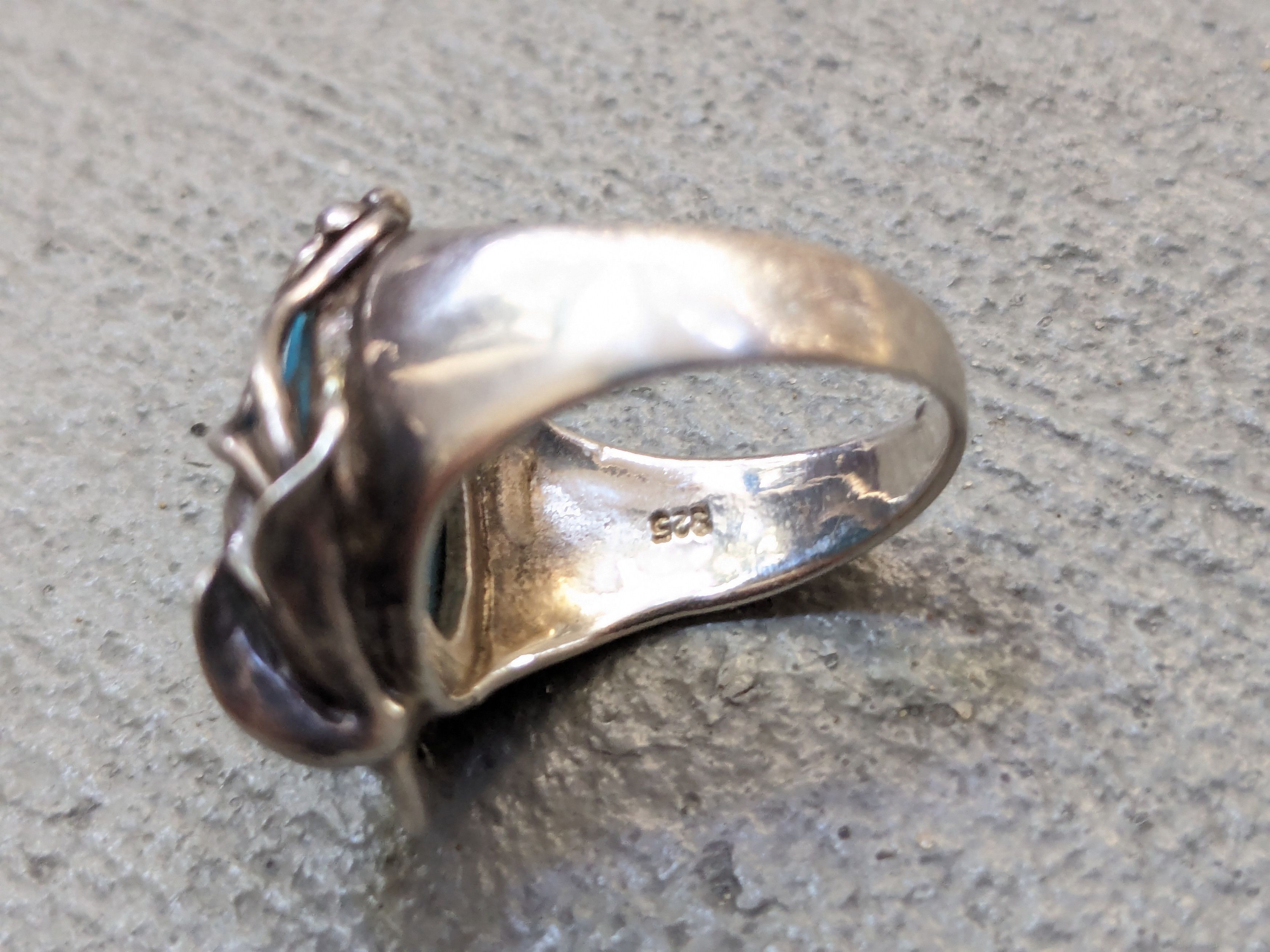 Jewelry Vintage Sterling Silver Ring 8 Faux Turquoise Leaf Modern Size ONE SIZE - 8 Thumbnail