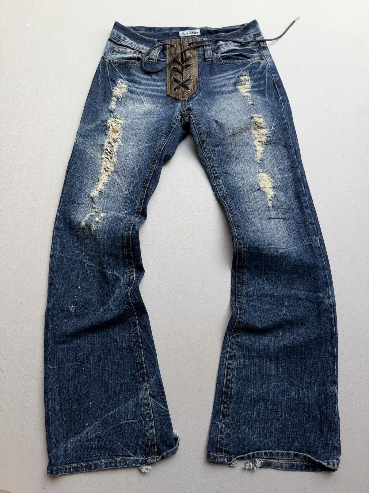 Japanese Brand lace up flare jeans Size US 29 - 1 Thumbnail