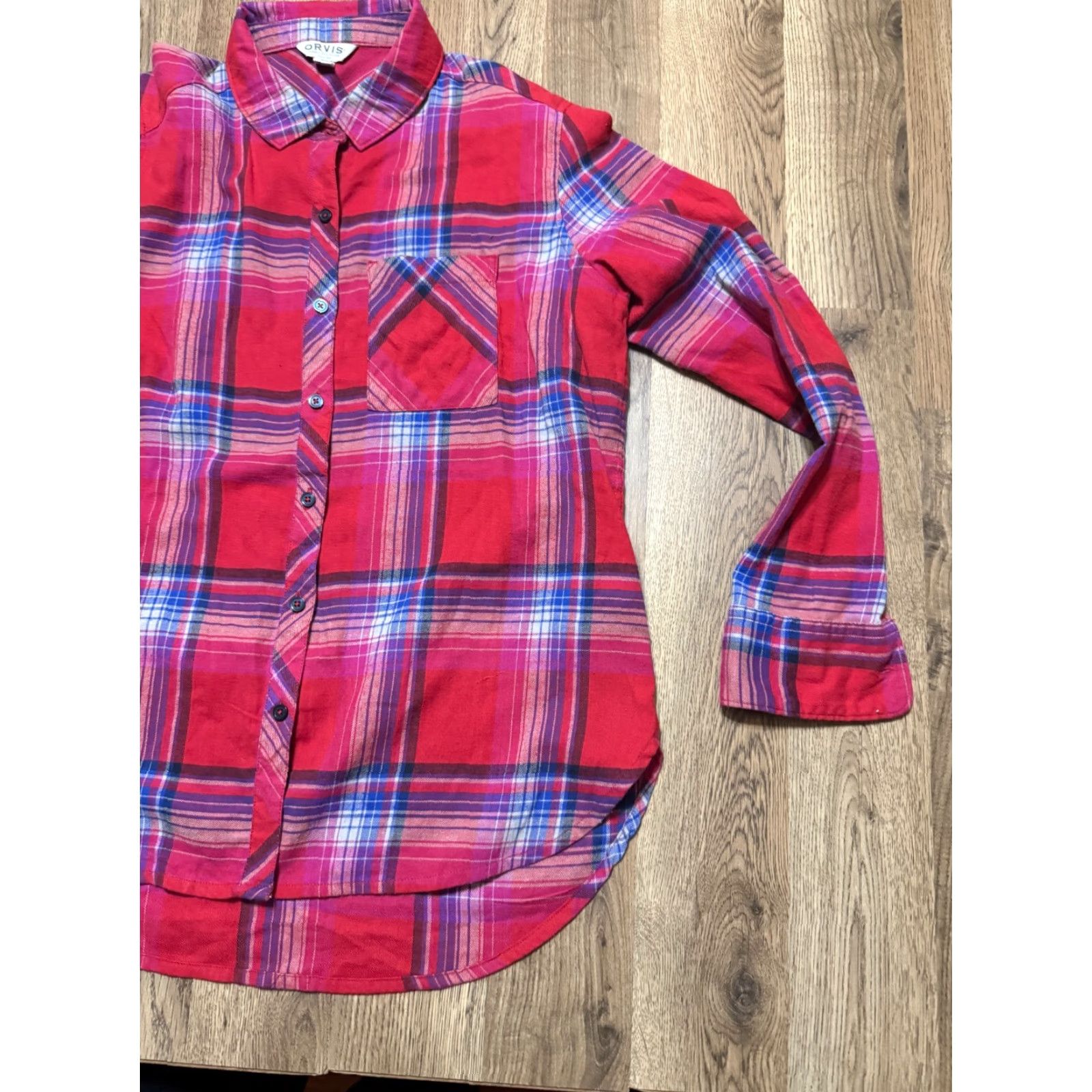 Orvis Orvis Shirt Womens Large L Button-Up Plaid Long Sleeve Blue Red Purple White Cotton Flannel Casual Winter Size L / US 10 / IT 46 - 4 Thumbnail