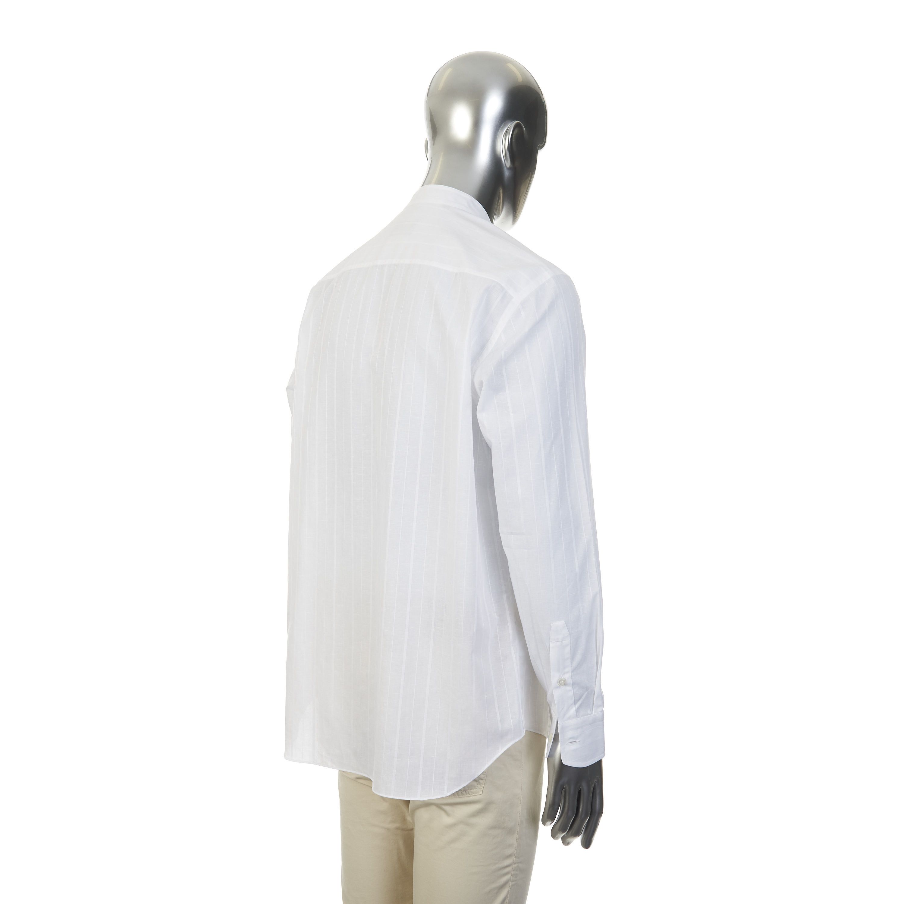 Brioni Mandarin Collar Shirt - Cotton & Linen, Jacquard Stripe Size US M / EU 48-50 / 2 - 7 Thumbnail